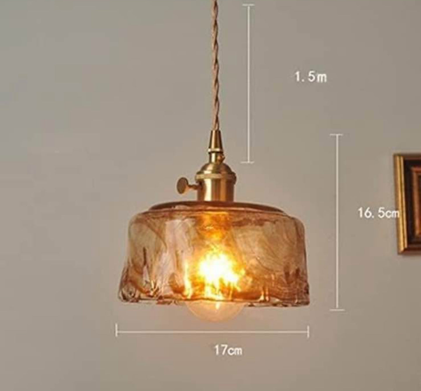 Amber Glass Pendant Light, Nordic Geometric Ceiling Hanging Lighting Fixture Kit, Modern Suspension Lamps for Dining Room Kitchen Island Cafe Bar, E27 Mini Droplight