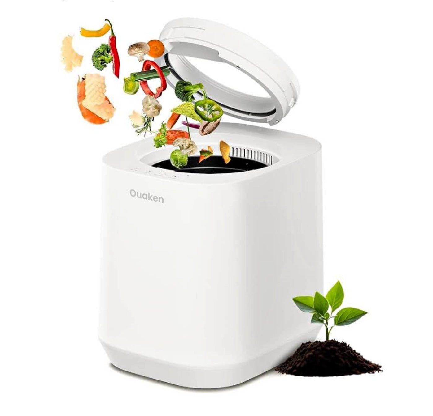 Electric Composter for Kitchen, 4L Smart Countertop Compost Bin, Odorless | Low Noise | No Leaking | Turn Food Waste into Fertilizer Within 3 Hrs, Indoor Food Recycler Compost Machine, White