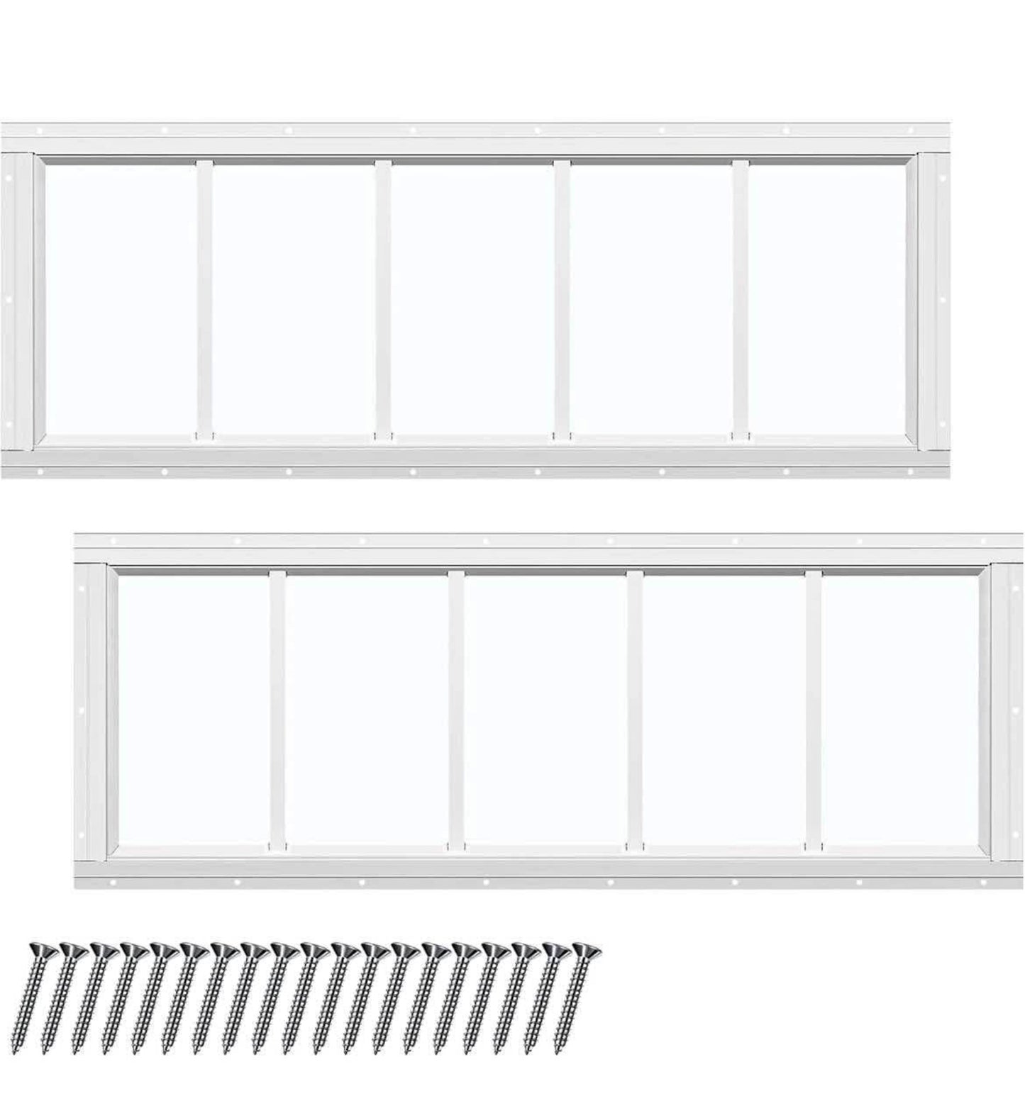 Tandefio 2 Pack 10'' x 29'' White Flush Mount Shed Transom Window with Tempered Glass Household Windows with Screws for Chicken Coop Sheds Barns Playhouse