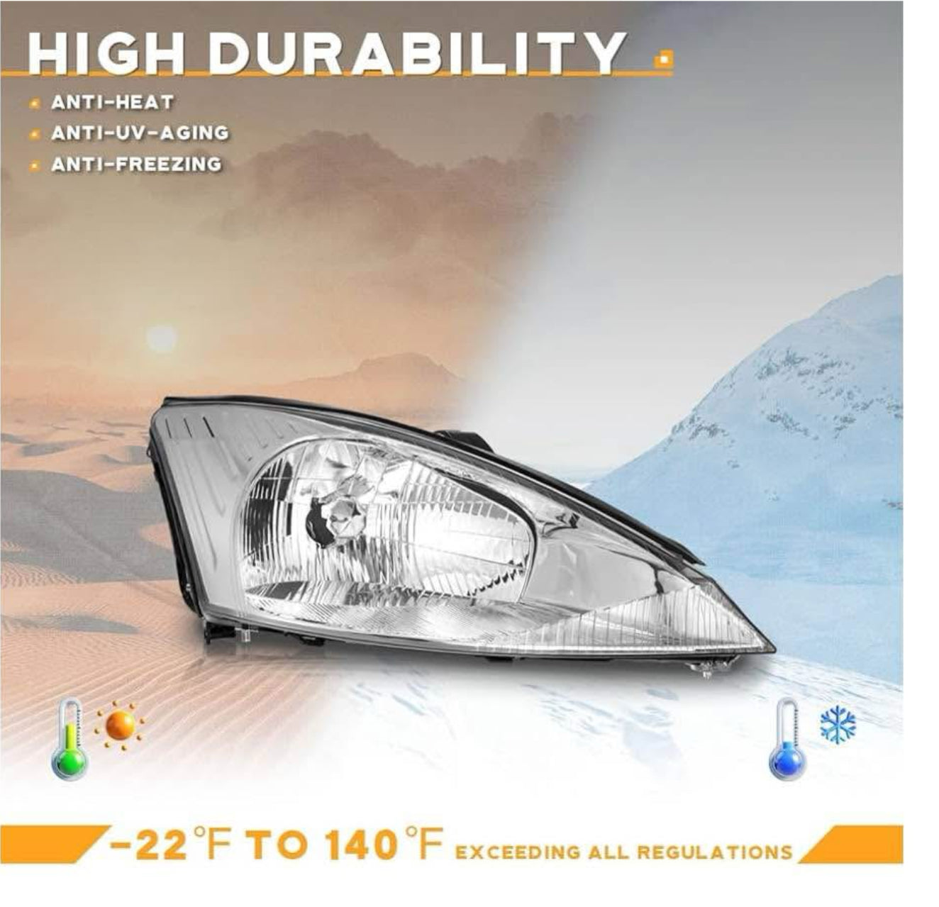 Headlights Compatible with 2000-2004 Ford Focus, Headlight Assembly Replacement for 00 2001 2002 2003 04 Ford Focus Headlamp Chrome Housing Clear Reflector Left+Right Side
