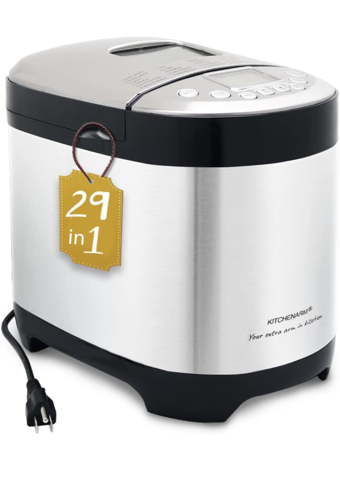 KITCHENARM 29-in-1 SMART Bread Machine with Gluten Free Setting 2LB 1.5LB 1LB Bread Maker Machine with Homemade Cycle - Stainless Steel Breadmaker with Recipes Whole Wheat Bread Making Machine