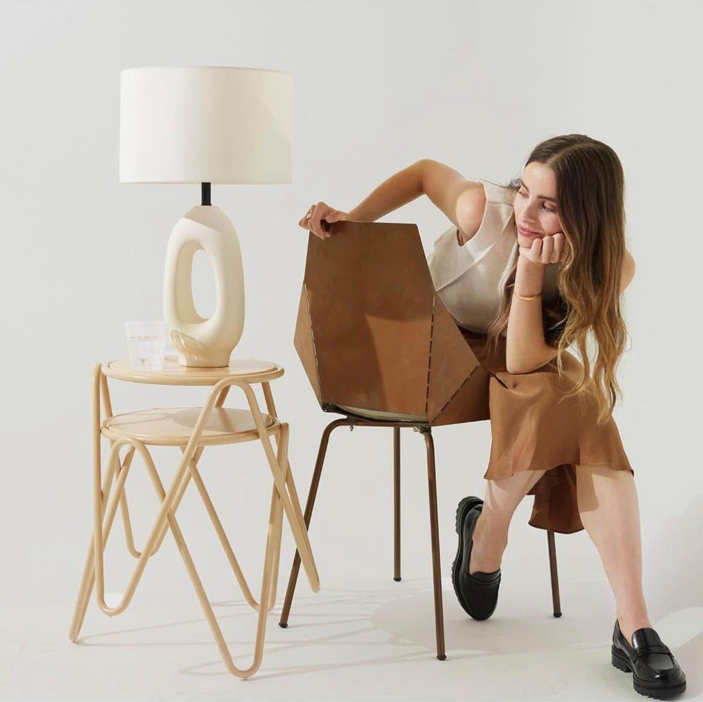 Brightech Artemis LED Table Lamp - Unique Modern Ceramic Lamp for Bedside, Nightstand, Desk - Cozy Night Light with Warm White Light for Living Room, Bedroom
