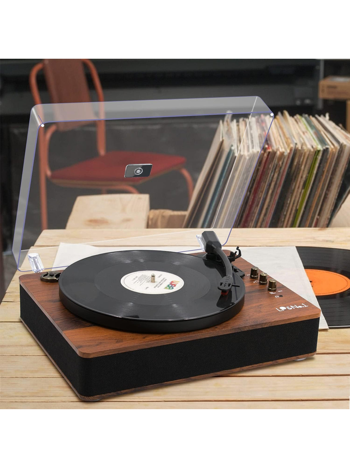 LP&NO.1 Record Player Turntable with Built-in Speakers and USB Play&Recording (missing power cable)