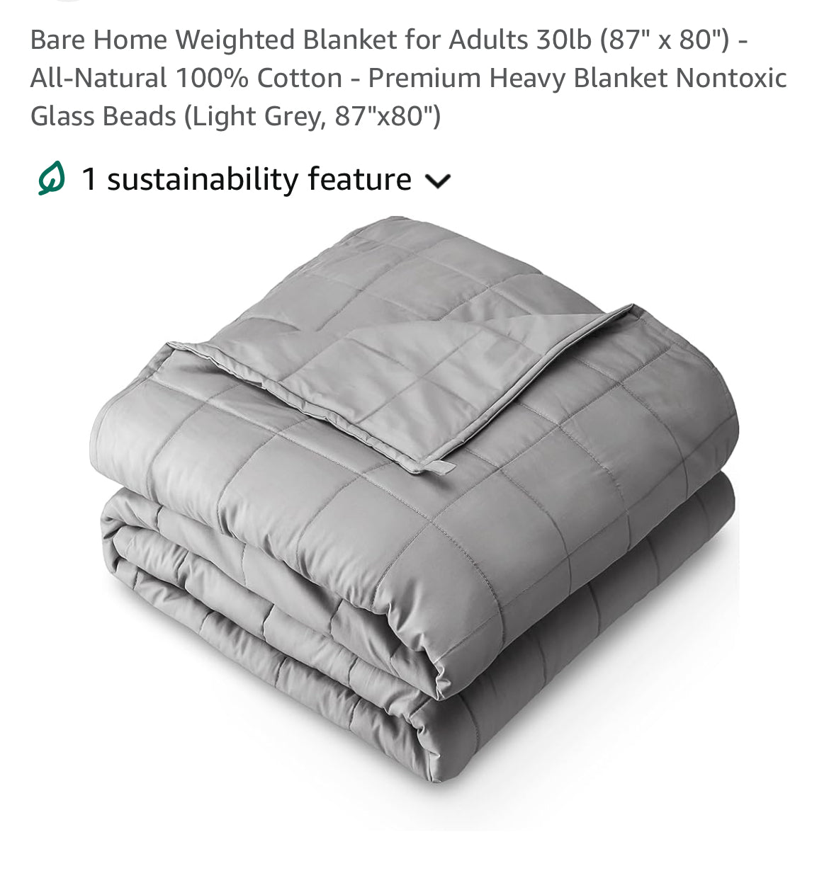 Bare Home Weighted Blanket for Adults 30lb (87" x 80") - All-Natural 100% Cotton - Premium Heavy Blanket Nontoxic Glass Beads (Light Grey, 87"x80")