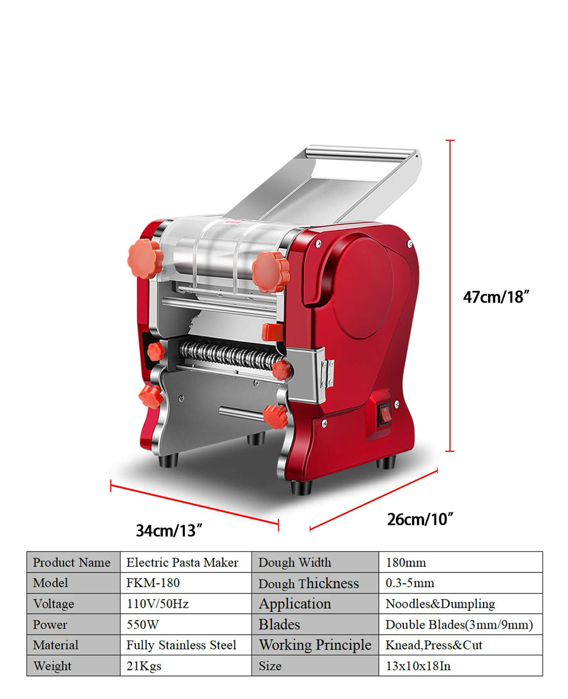 Pasta Making Machine,Electric Noodle&Dumpling Maker For Home/Commercial Use,Full Stainless Steel Dual Knife No Disassembled-3/9mm Width Noodle/0.3-5mm Thickness Dough-Auto Noodle Cutter.