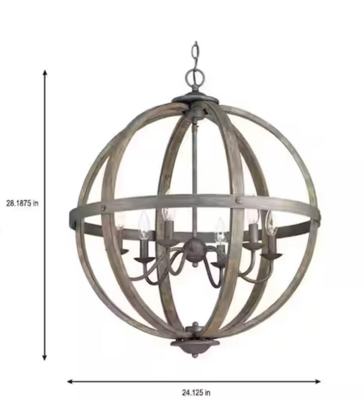 Keowee 24-1/4 in. 6-Light Artisan Black Iron with White Wood Accents Coastal Orb Chandelier for Kitchen