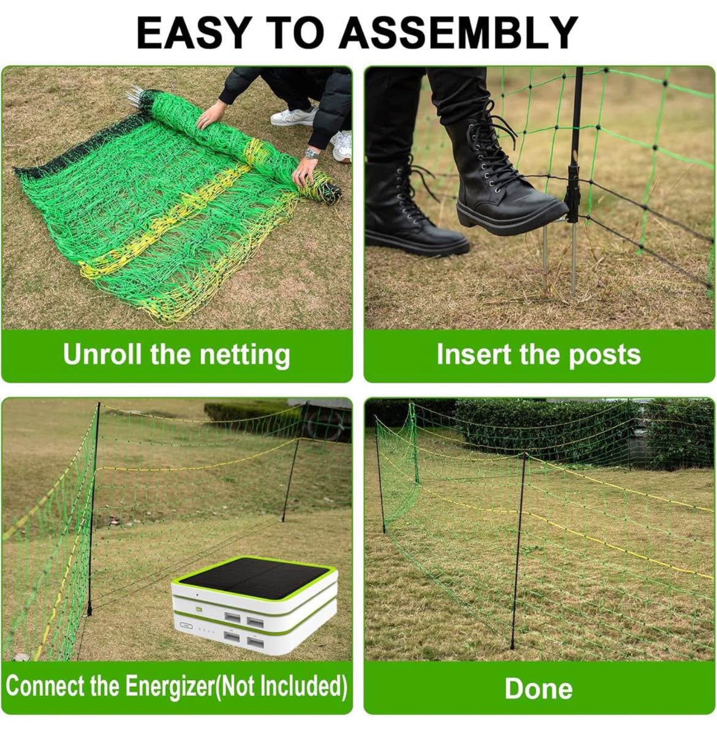Electric Fence Netting Livestock Fencing for Goat with 14 Posts Double Spiked, Portable Mesh for Sheep, Deer, Hogs, Dogs in Backyards, Farms and Ranches, 49.6" H x 164' L, Green