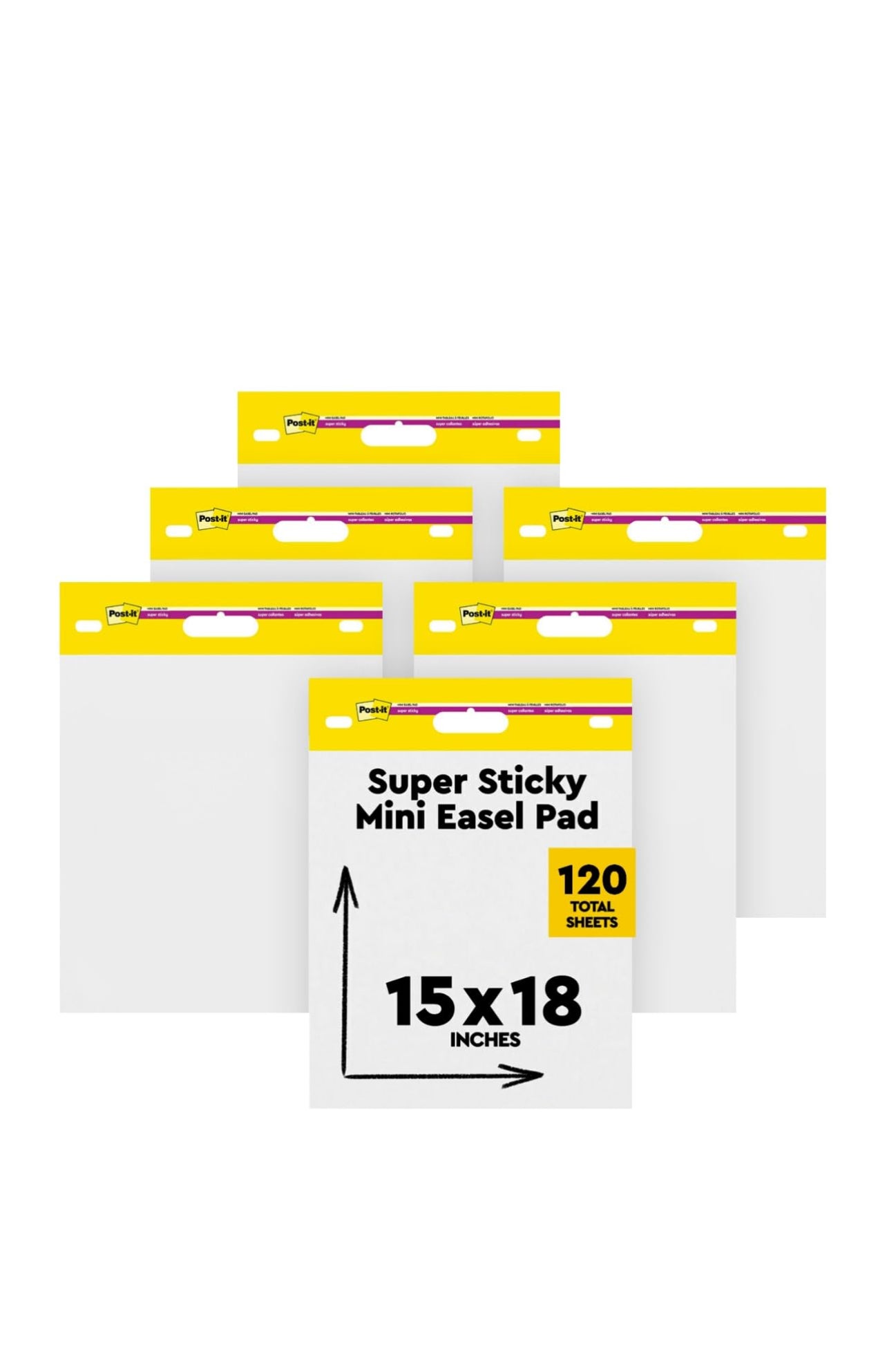 Post-it Super Sticky Mini Easel Pad, 15 x 18 Inches, 20 Sheets/Pad, 6 Pads, White Premium Self Stick Flip Chart Paper, Great for Virtual Teachers and Students (577SS)