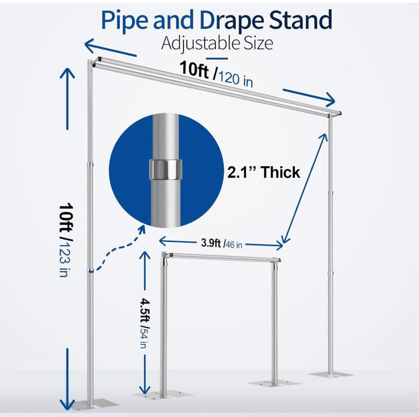 10x10ft Pipe and Drape Backdrop Stand, Double Crossbar, Heavy Duty Adjustable Background Frame with Metal Base for Parties Photography Wedding Photoshoot Decoration