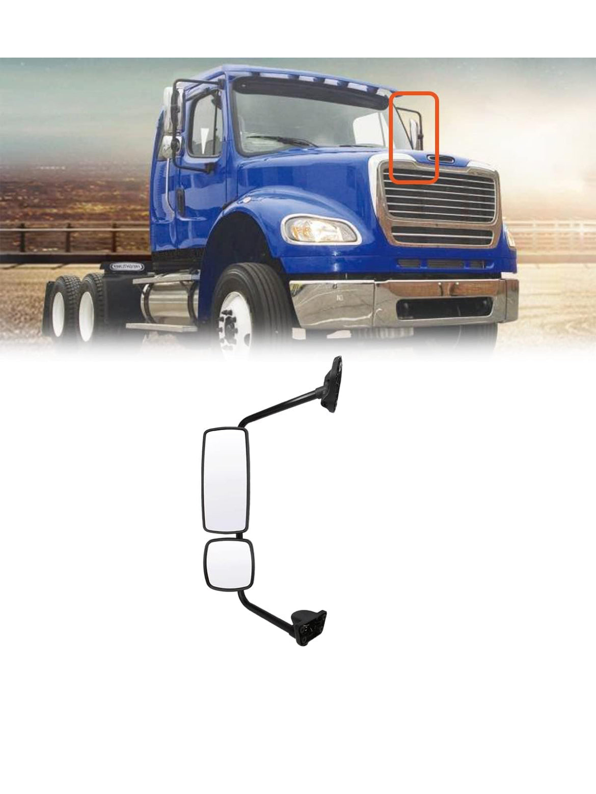 Chrome Door Mirror Assembly with Arm Fit 2004-2016 for Freightliner M2 100 106 Trucks, Left/Driver Side