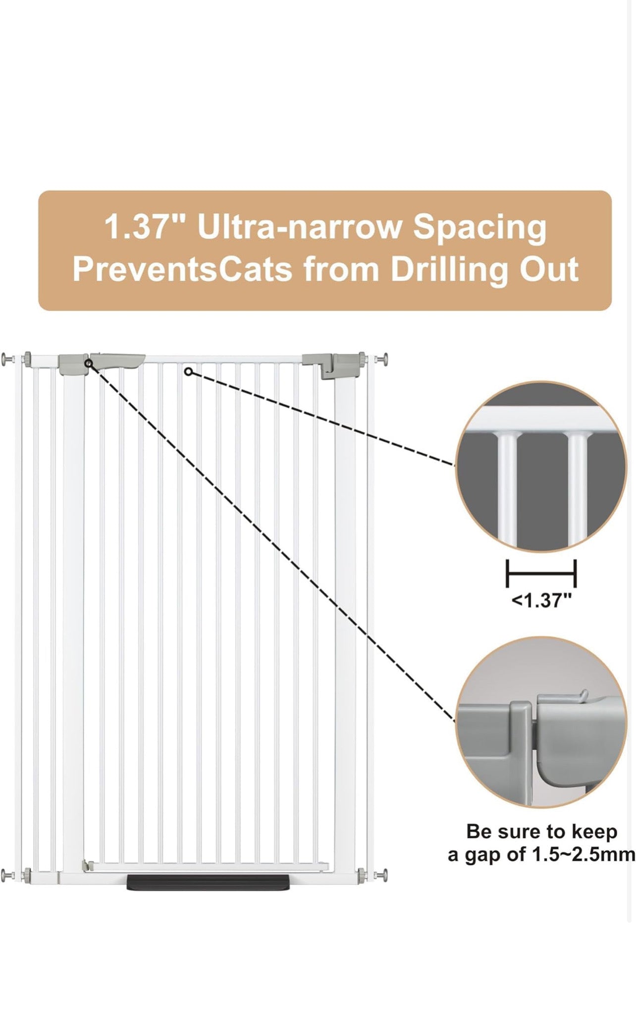 51.18" Extra Tall Cat Gate for Doorway, 30.5"-40" Auto Close Pet Gate Include 2.75" and 5.5" Extension Kits, No Drilling Pressure Mount Kit, Suitable for Doorways or Kitchen, New White