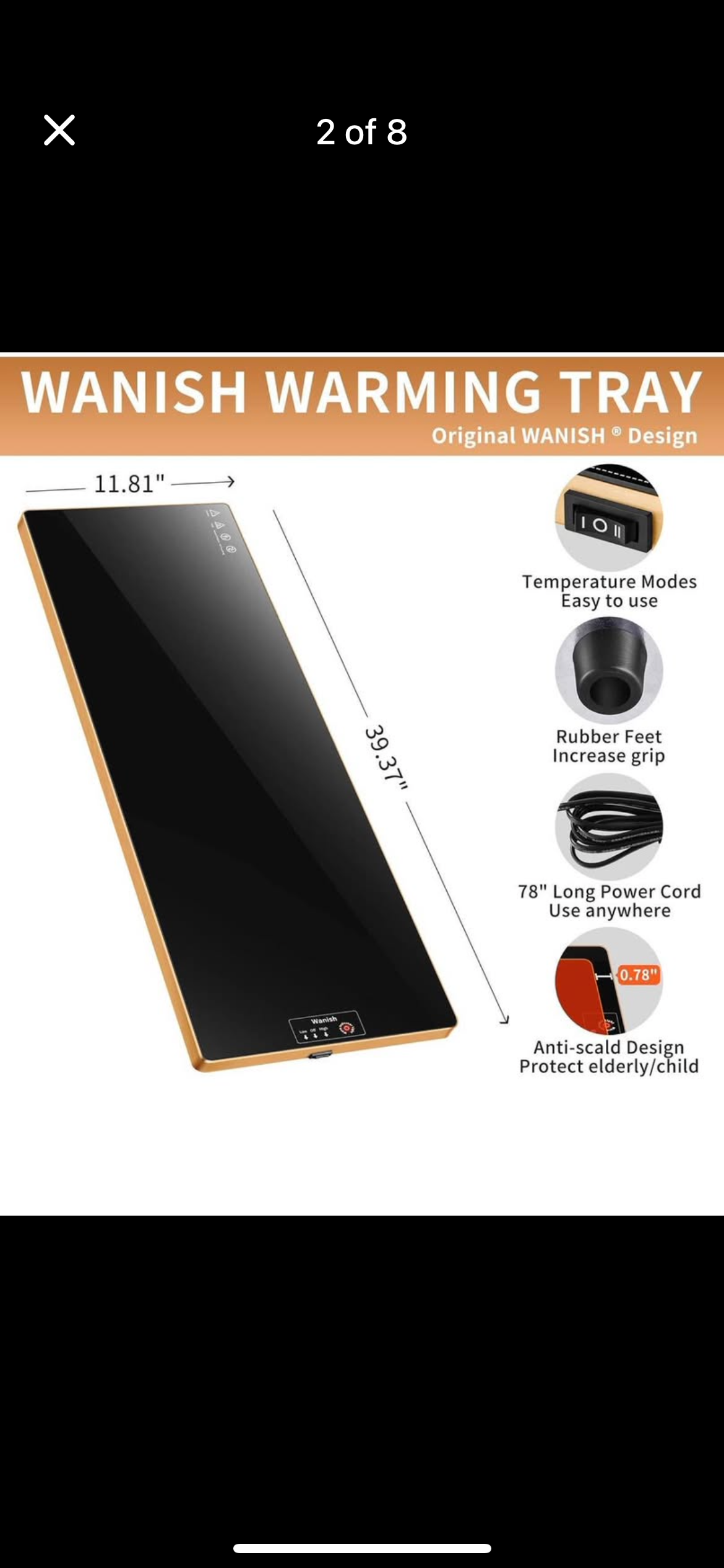 Electric Warming Tray(Extra Long 40”x12”),Food Warmer with Thermostat and Full Surface Heating,Food Warming Mat with 2 Temperature Modes for Parties Buffet,Gatherings,Gold Edge Warming Mat for Food