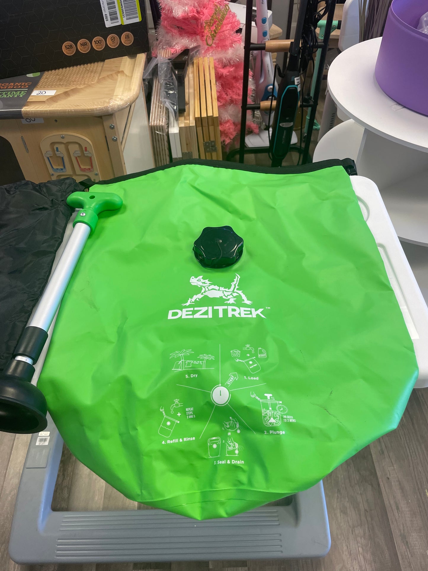 One Hand Wash Bag and Plunger Set - Off Grid Washing Machine Non Electric for Camping Travel | Eco Friendly Portable Manual Clothes