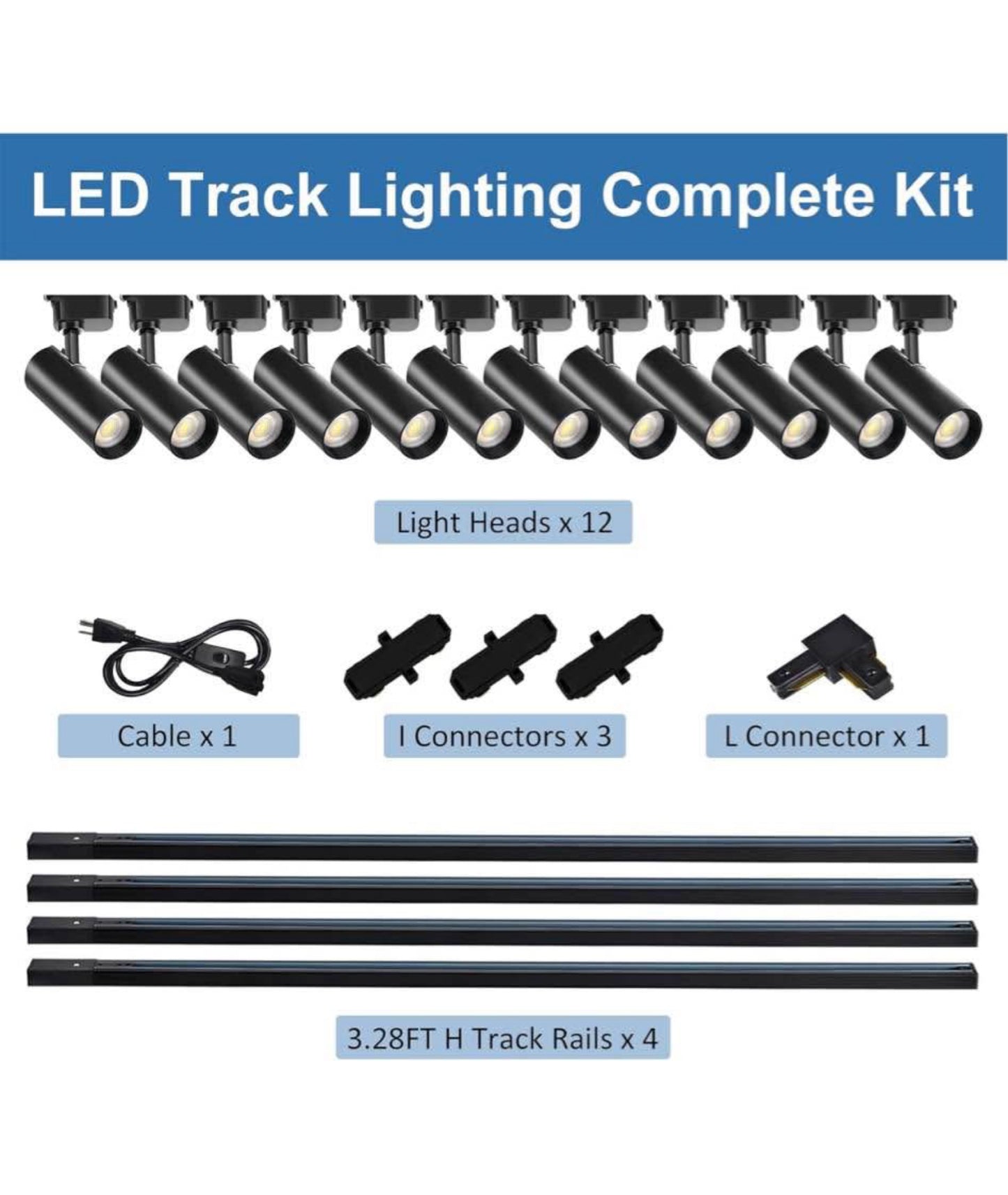Super Brightness 25W 2000lm J&L Type LED Track Lighting System with 13 FT Track Rails and Ceiling Spotlight Fixture Installation Package, 3000K Warm Light Dimmable Brightness