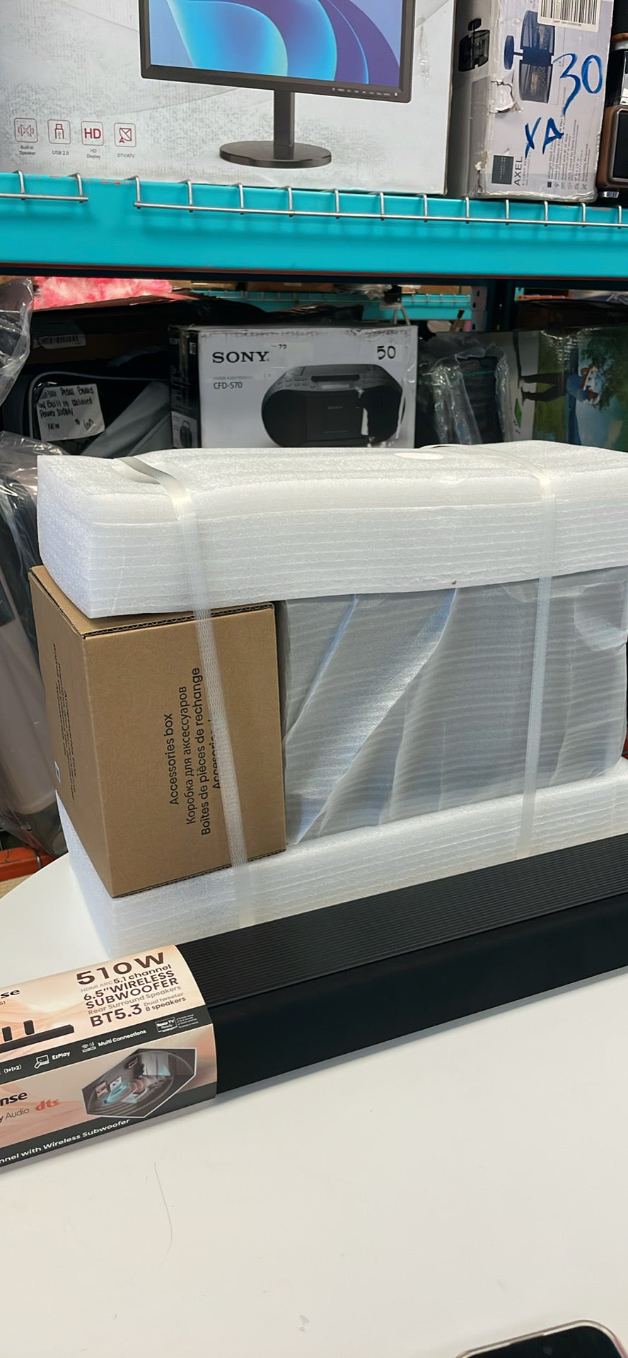 Hisense 5.1 Ch 510W Soundbar with Wireless Subwoofer and 2 Rear Surround Speakers, Dolby Digital Plus and DTX Virtual:X, HDMI eARC, Bluetooth - R651