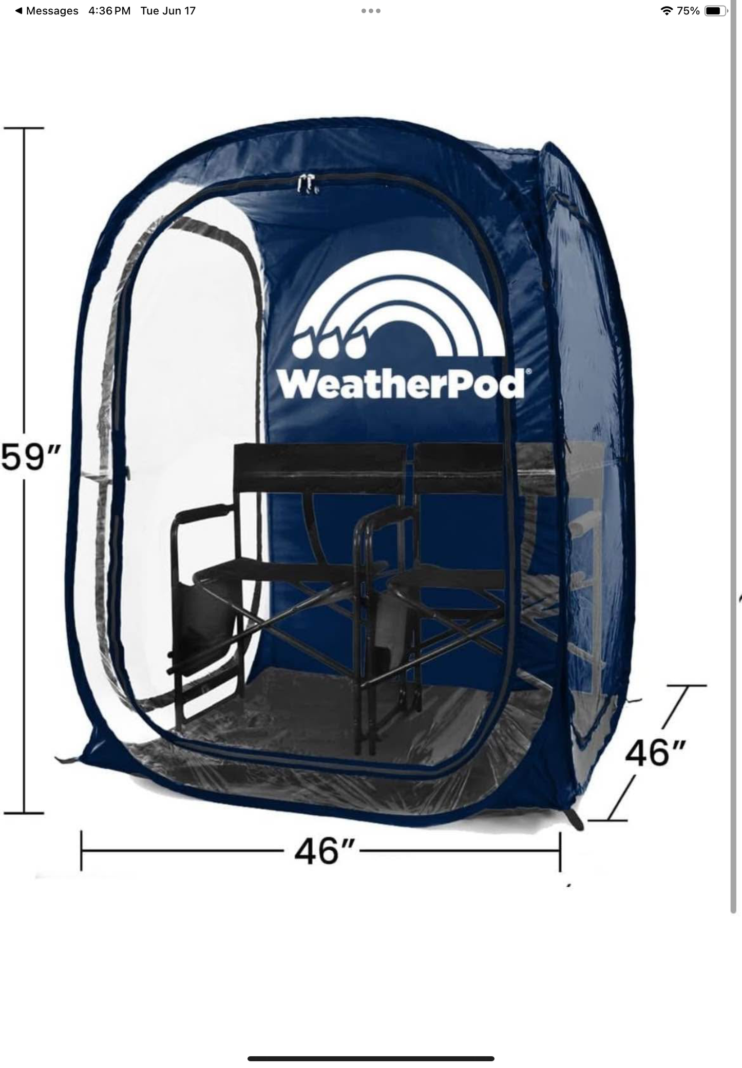 WeatherPod® The Original Shark Tank MyPod™ 1-2 Person Pop-Up Pod - Stay Warm, Dry, and Out of The Sun - Weather Pod for Sports, Rain, or Wind (Navy, 46" L x 46" W x 59" H)