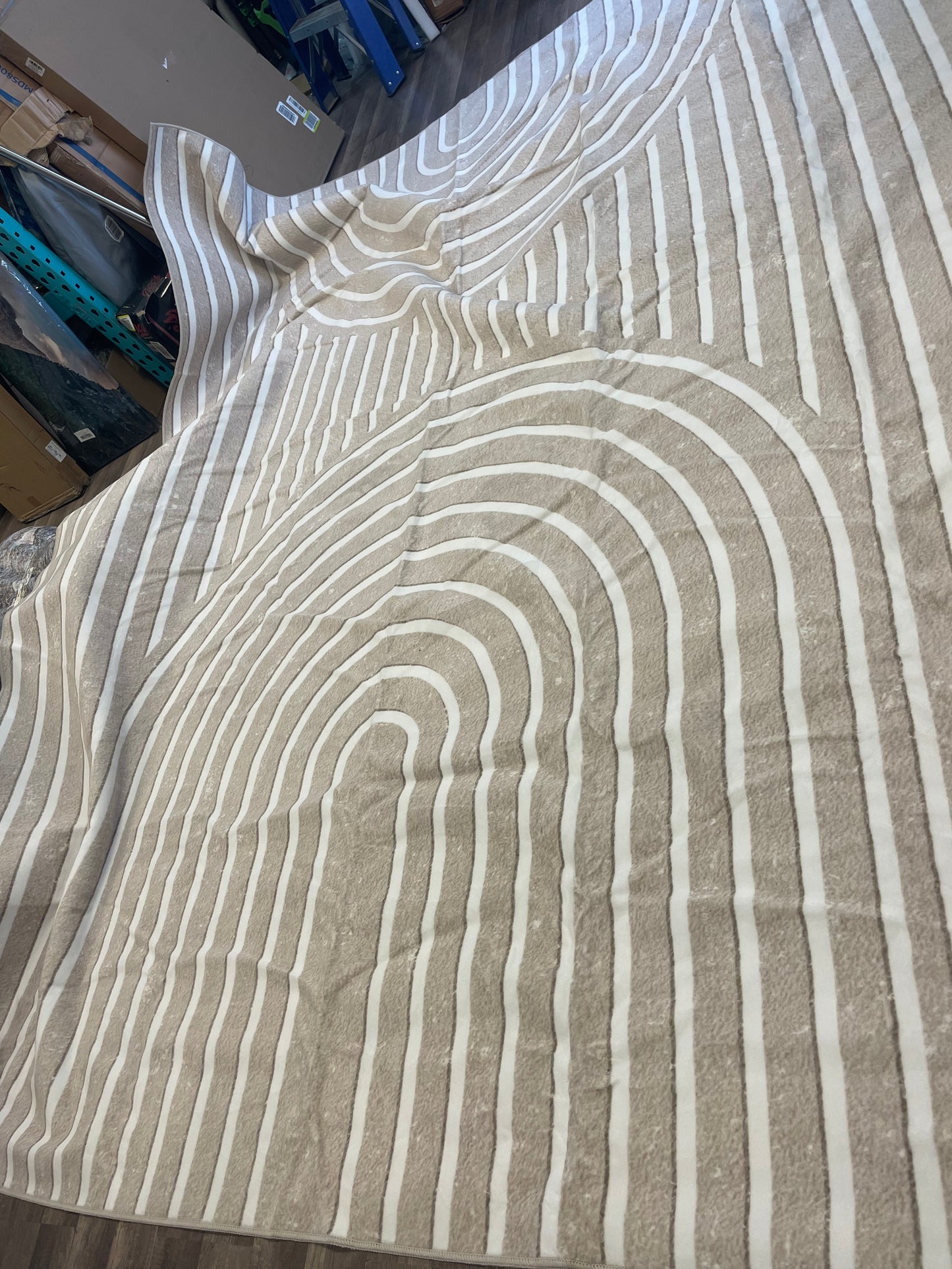 Washable 8x10 Modern Area Rug for Living Room, Tan White Minimalist Artistic Abstract Large Rug, Ultra Thin Low Pile Lightweight Soft Indoor Carpet with Nonslip Backing for Home Bedroom Kids Play Room