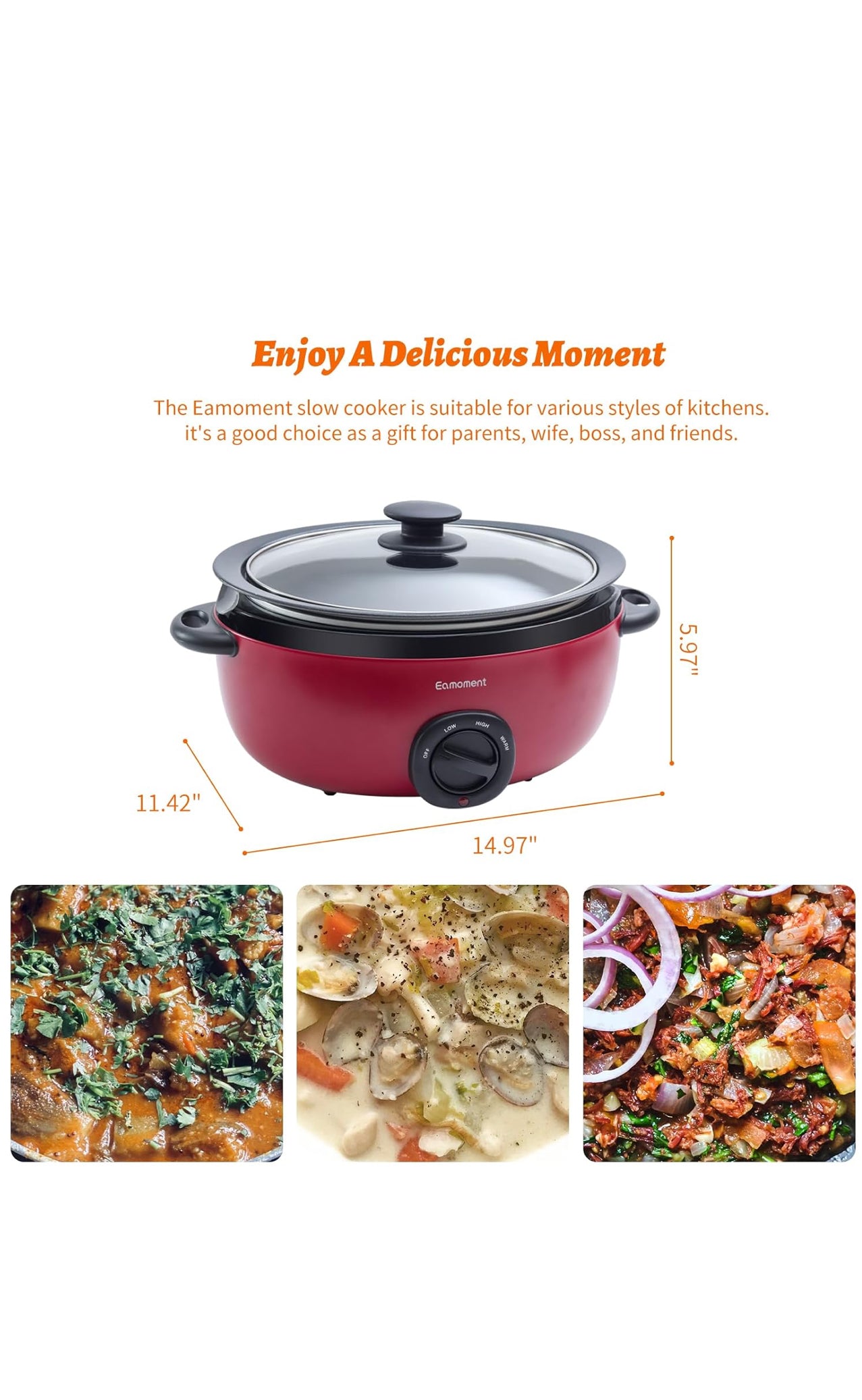 Slow Cooker 6+ Quart Red Uniform Heating,Non Stick Pot,Aluminum,6.5Qt Slow Cooker Makes Your Food More Delicious.Suitable as a Gift for Wives,Parents,and Friends