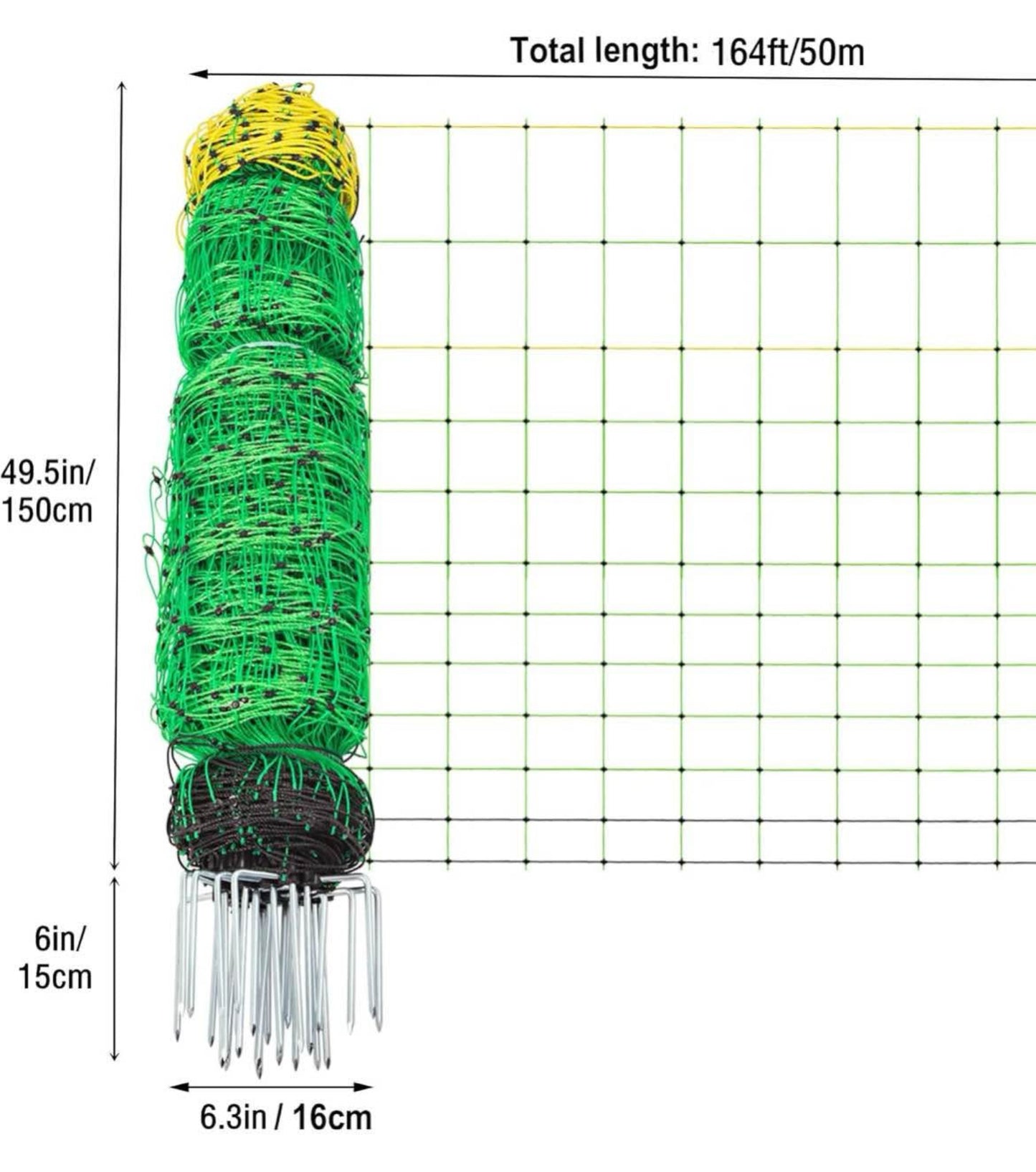 Electric Fence Netting Livestock Fencing for Goat with 14 Posts Double Spiked, Portable Mesh for Sheep, Deer, Hogs, Dogs in Backyards, Farms and Ranches, 49.6" H x 164' L, Green