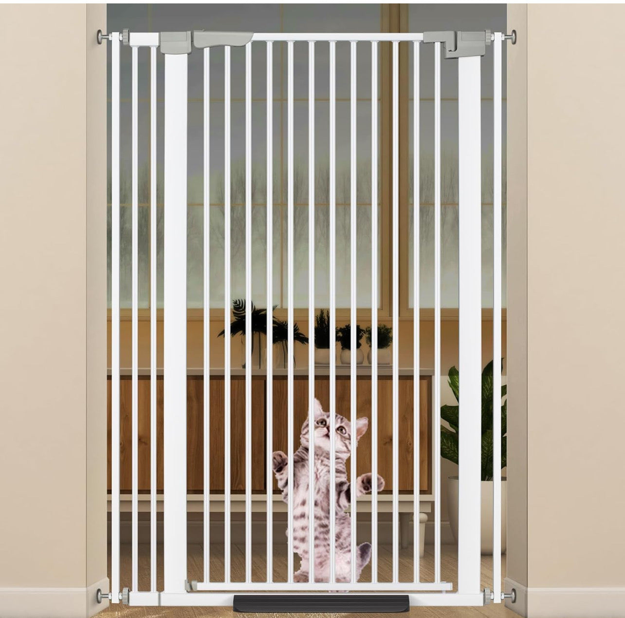 51.18" Extra Tall Cat Gate for Doorway, 30.5"-40" Auto Close Pet Gate Include 2.75" and 5.5" Extension Kits, No Drilling Pressure Mount Kit, Suitable for Doorways or Kitchen, New White
