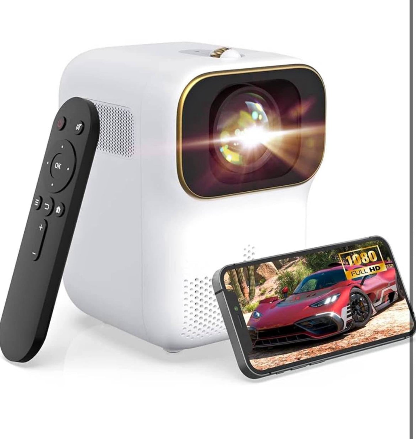 Mini Projector, WEWATCH WiFi Native 1080P Portable Projector, Outdoor Video Projector Built-in 3W Dual Speaker with HDMI for TV stick, iOS, Android