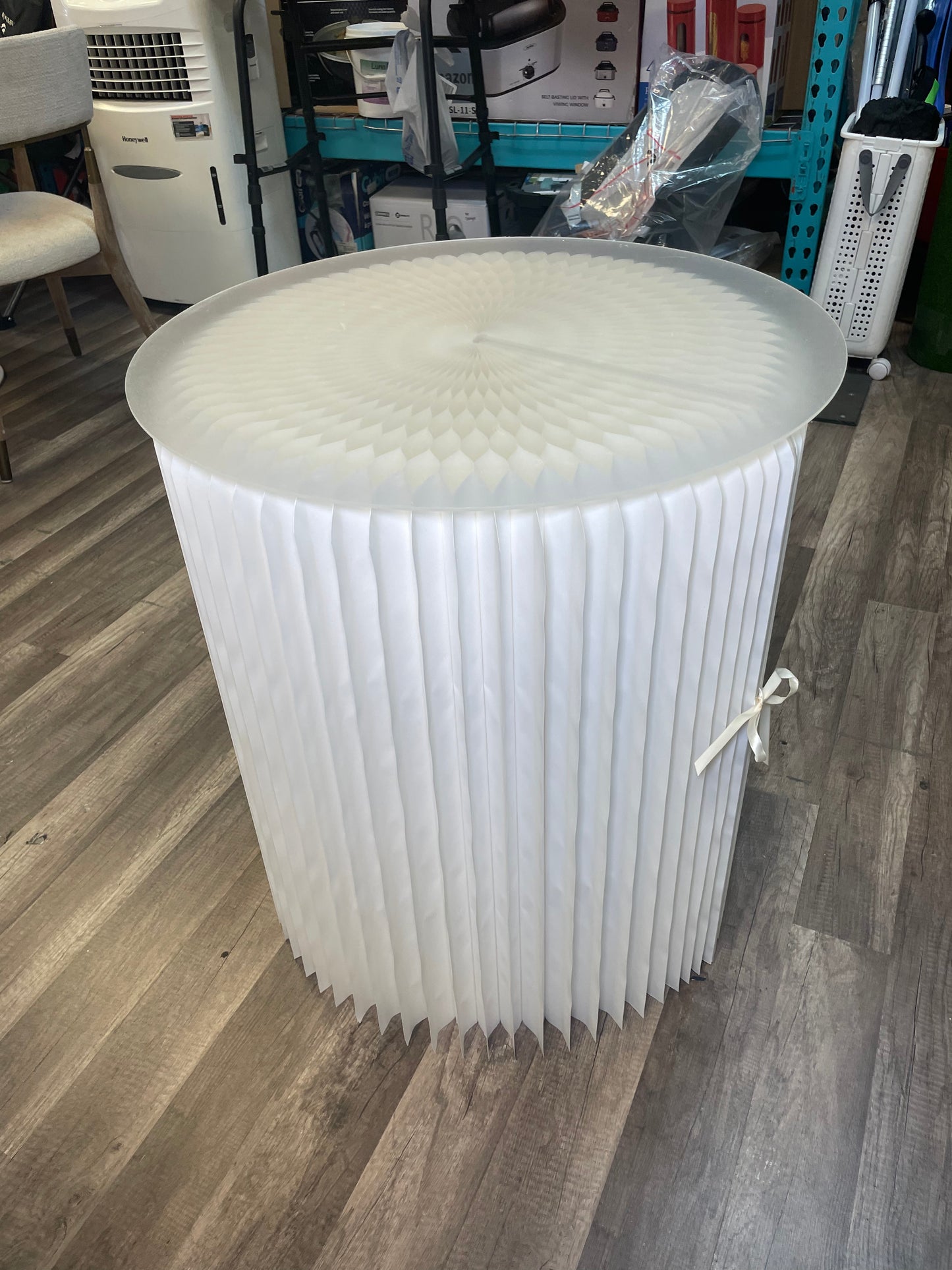 Paper Folding Round Table with Acrylic Panel Portable Bedside Table Simple Small Coffee Table for Home Decorations,White,63cm