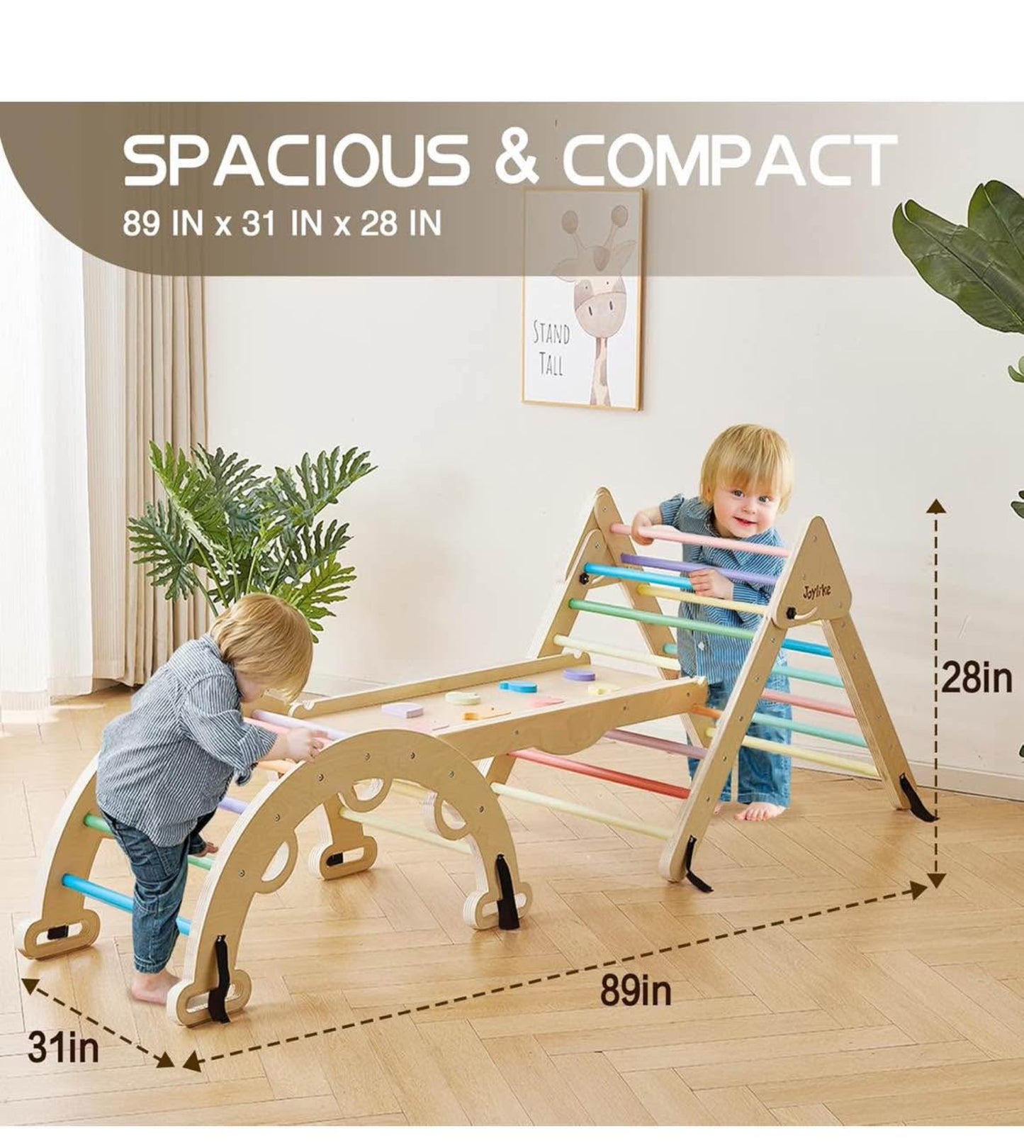 Foldable Pikler Triangle Set with Cushion, 8-in-1 Montessori Kids Jungle Gym Indoor Climbing Toys, Large Wooden Climbing Toys for Toddlers 1-3 Inside, Indoor Playground for kids