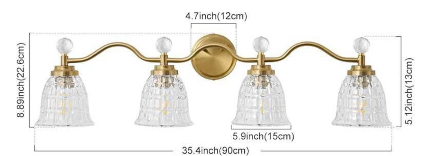 4-Light Bathroom Light Fixtures, Modern Gold Vanity Lights Dimmable Sconces Wall Lighting with Crystal