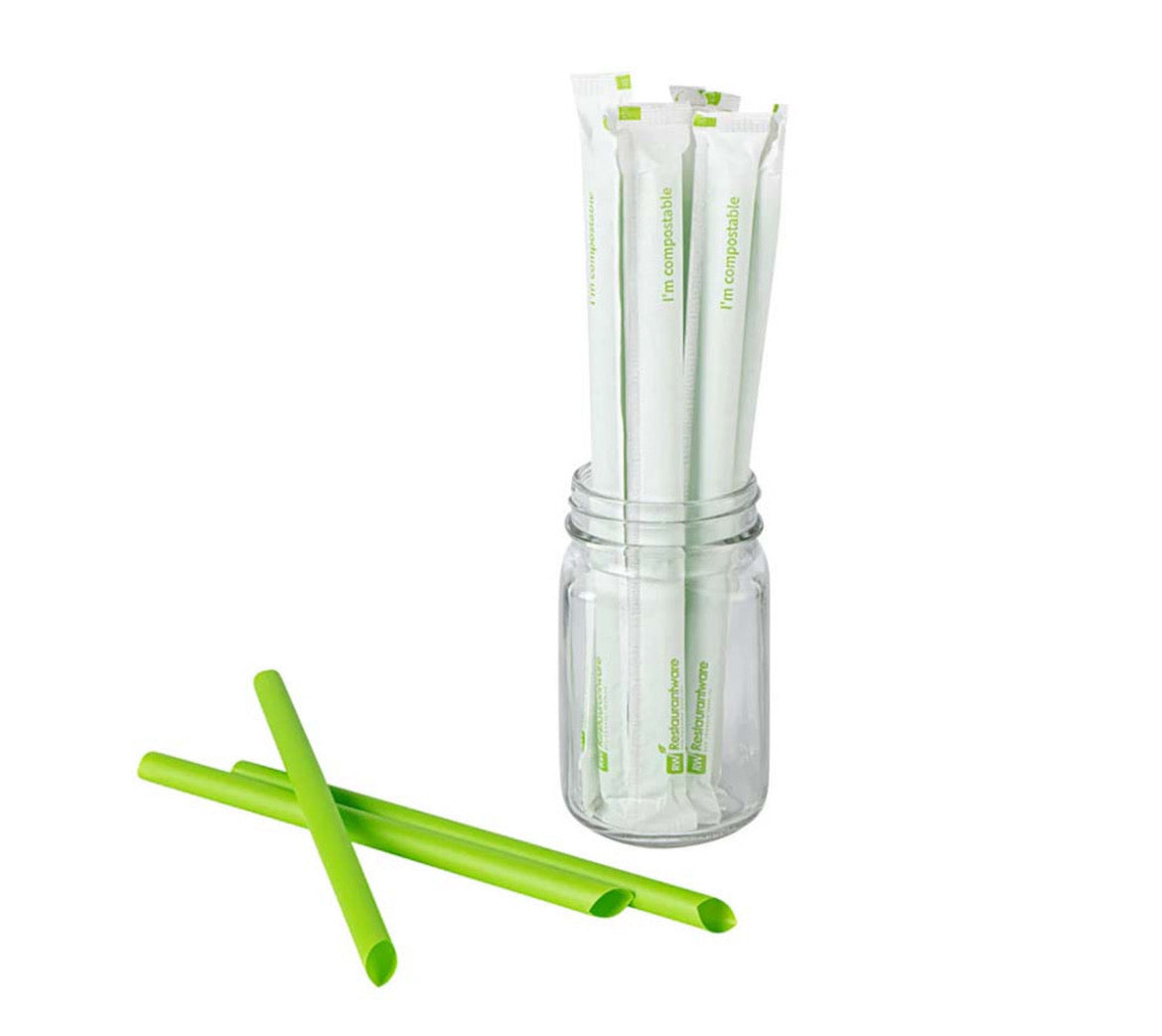 Boba Straws basic nature green PLA plastic 9” 2,000 pcs