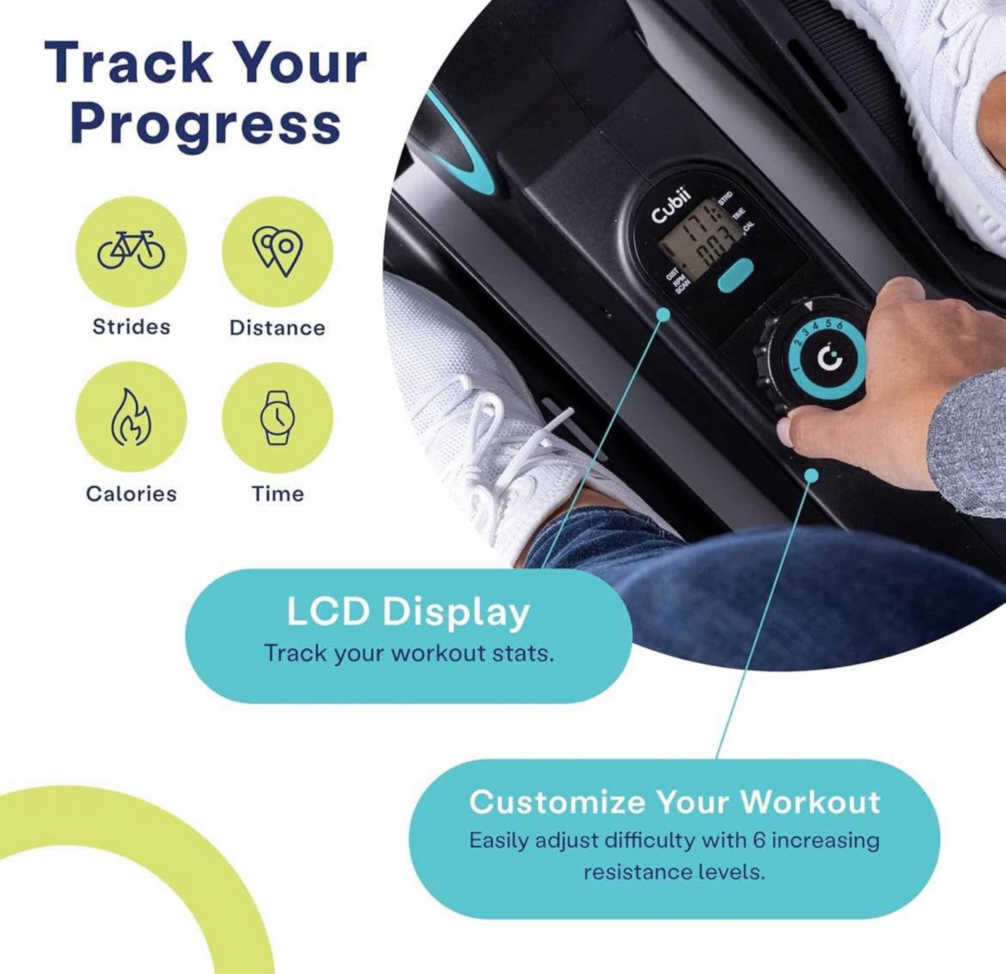 Cubii Move - Under Desk Elliptical Bike Pedal Exerciser Portable Seated Elliptical Machine W/Adjustable Workout Levels - Adult to Seniors