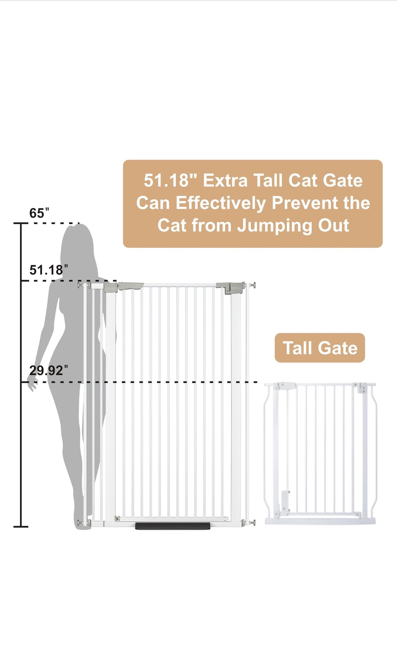 51.18" Extra Tall Cat Gate for Doorway, 30.5"-40" Auto Close Pet Gate Include 2.75" and 5.5" Extension Kits, No Drilling Pressure Mount Kit, Suitable for Doorways or Kitchen, New White