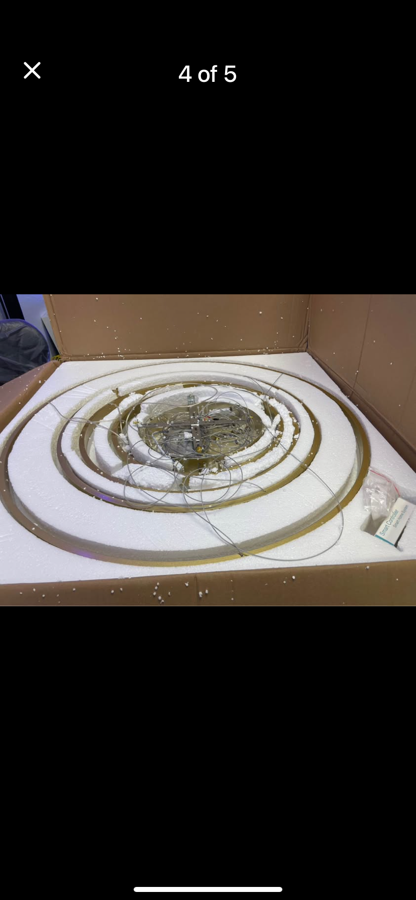 Modern LED Chandelier 5 Rings Gold Chandeliers with Remote Control Dimmable Large Chandelier for High Ceiling Staircase Living Room Foyer 3000K-6000K Selectable