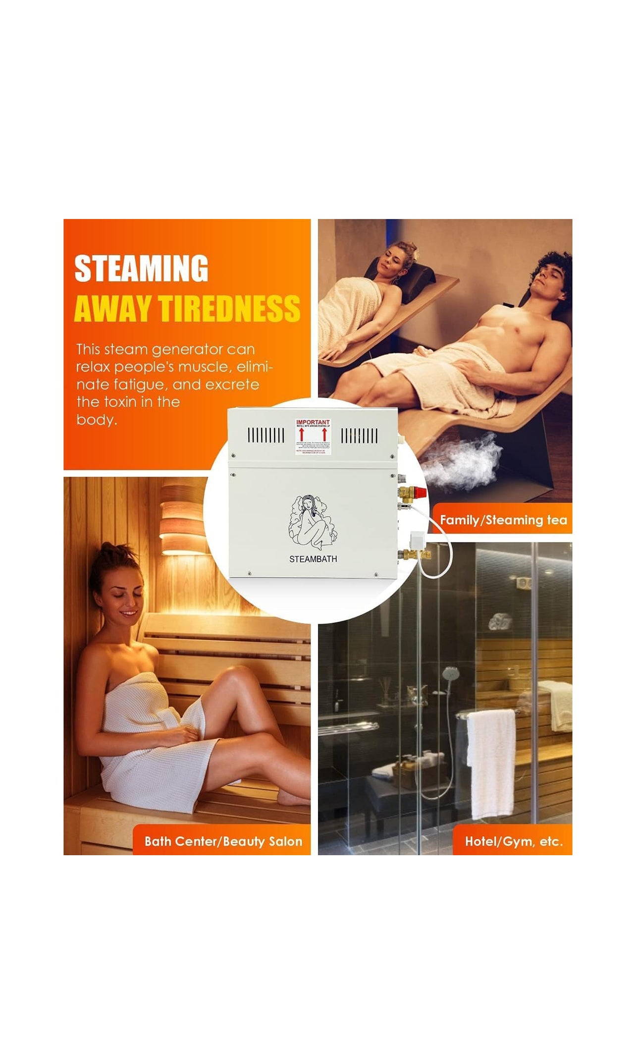 Steam Shower Generator Kit Self-draining System, LED Waterproof Controller for Home Commercial Use for Bath Sauna SPA,4.5KW