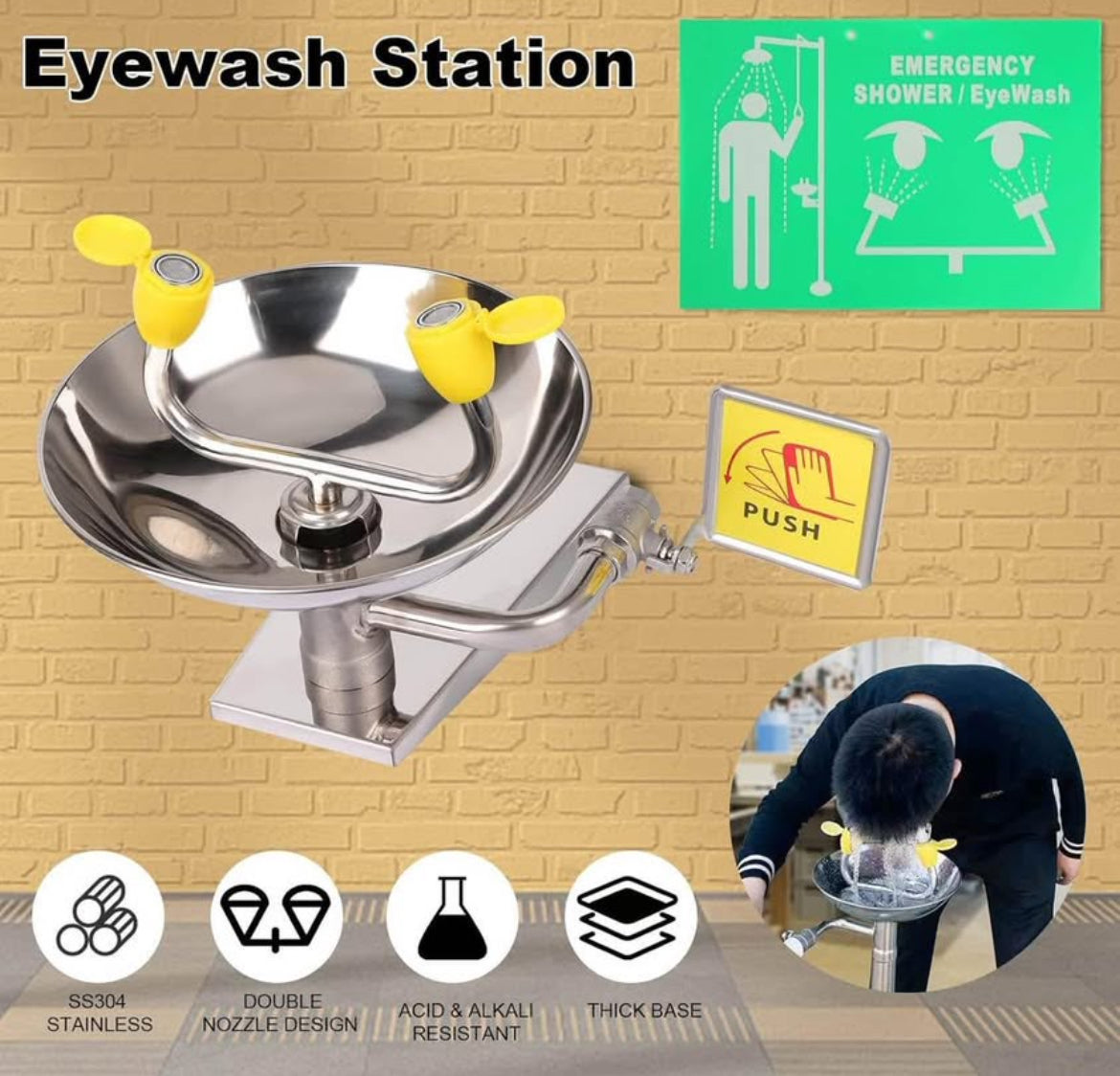 Eye Wash Station Emergency Wall-Mounted - 2Pcs Yeipower Portable First Aid Eyewash Station Eye Irrigation Sign