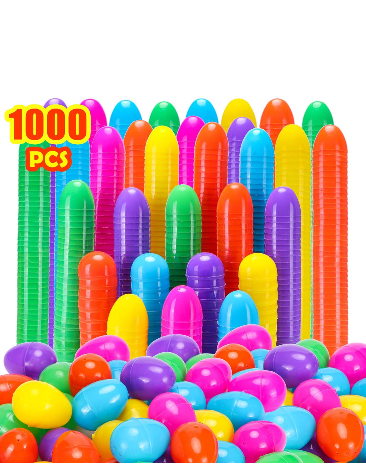 1000 Easter Eggs, 2.4'' Fillable Plastic Easter Eggs Empty for Hunt, Basket Stuffers Fillers, Theme Party Favor Decoration, Classroom Prize Supplies