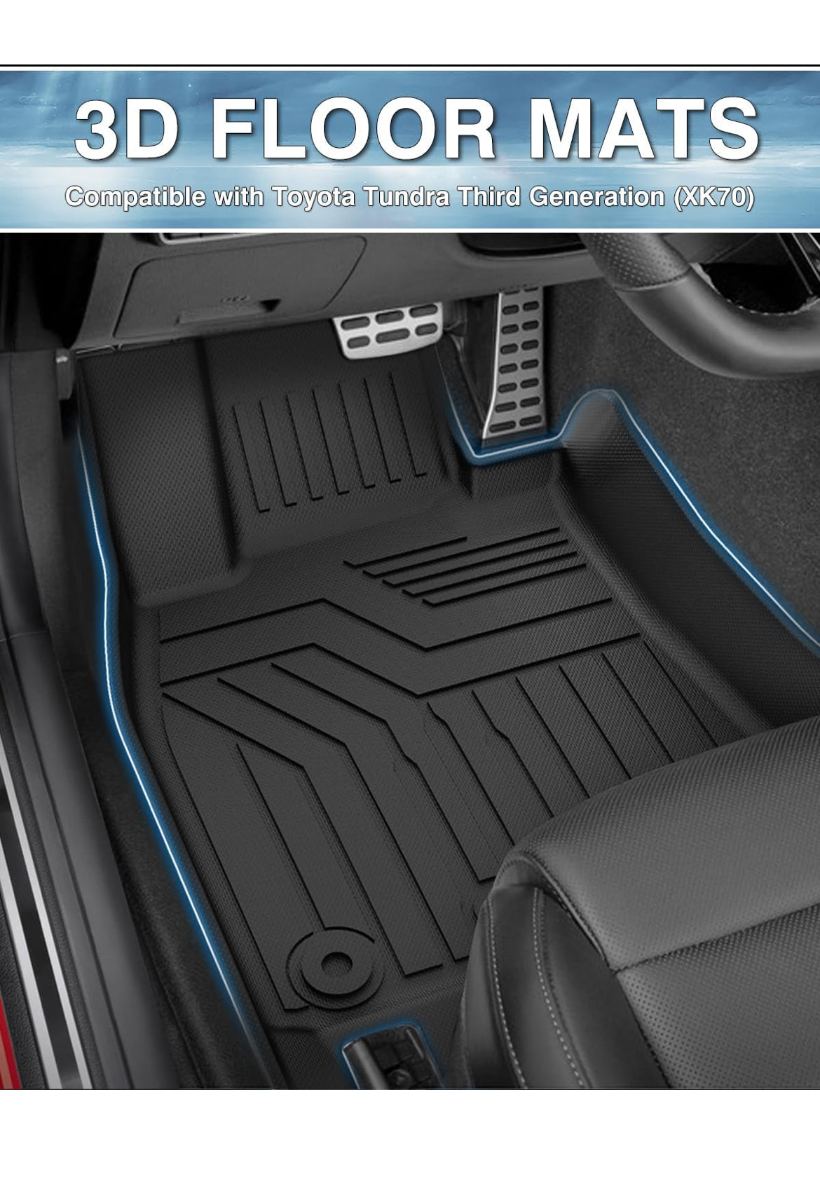 Mixsuper Floor Mats for Toyota Tundra CrewMax Cab 2022-2024, All Weather Floor Liners Durable 1st & 2nd Row Set Black
