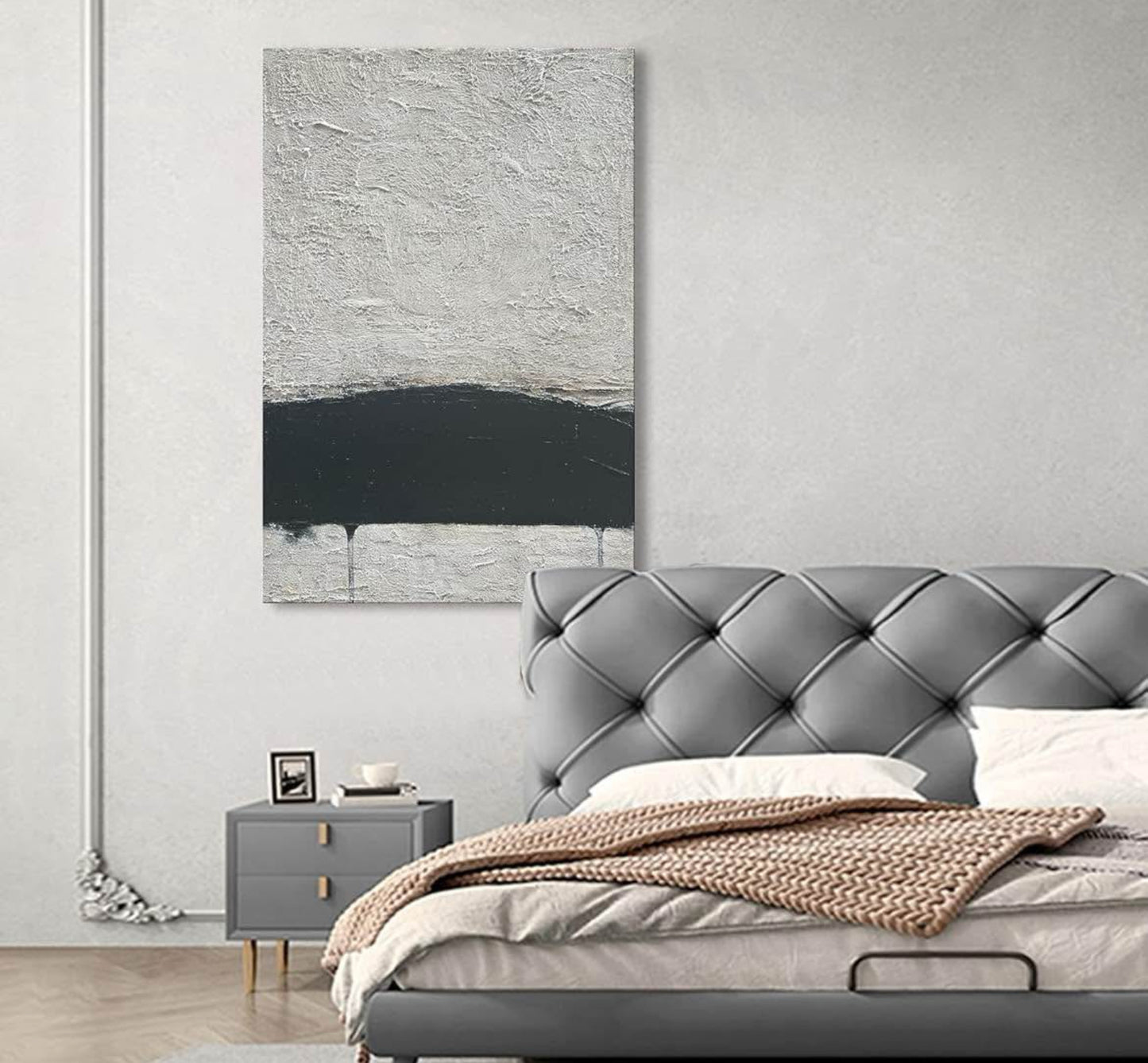 NANKAI Hand-painted Minimalism Black and Gray Art Oil painting Canvas Abstract Oil Painting Wall Art 36x24 Inch Home Wall Decoration