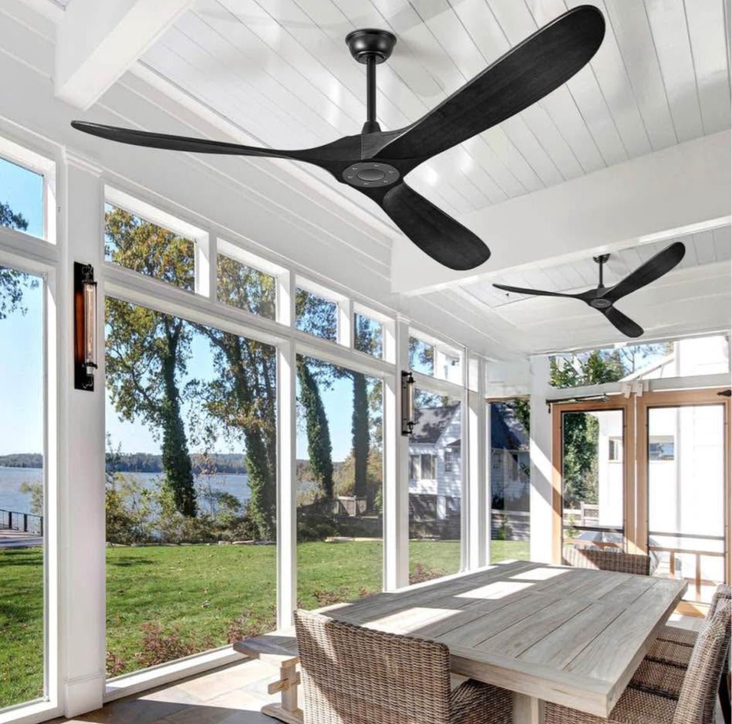ABZ Ceiling Fans without Lights - 60 Inch Ceiling Fan no Light, Black 3 Blade Solid Wood Indoor Outdoor Ceiling Fan with Remote Control for Patios Living Room Bedroom