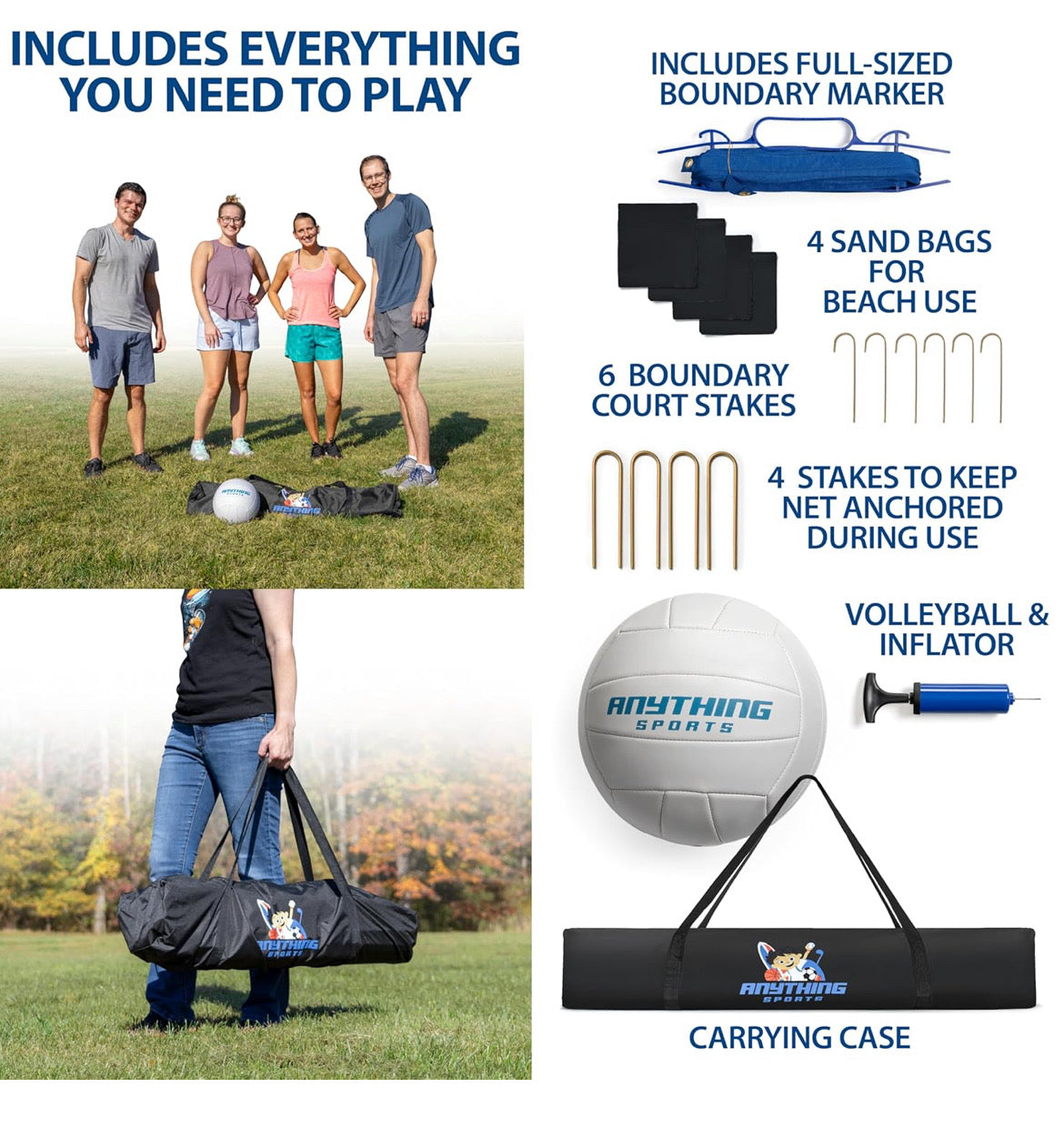 Outdoor Volleyball Net for Backyard. 32FT, 4 Adjustable Height Options, Ball with Pump