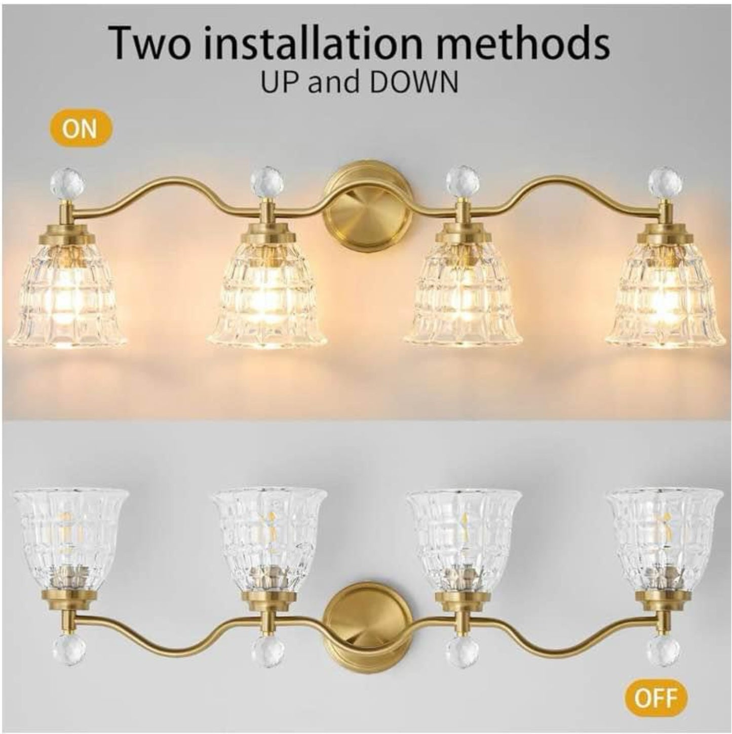 4-Light Bathroom Light Fixtures, Modern Gold Vanity Lights Dimmable Sconces Wall Lighting with Crystal