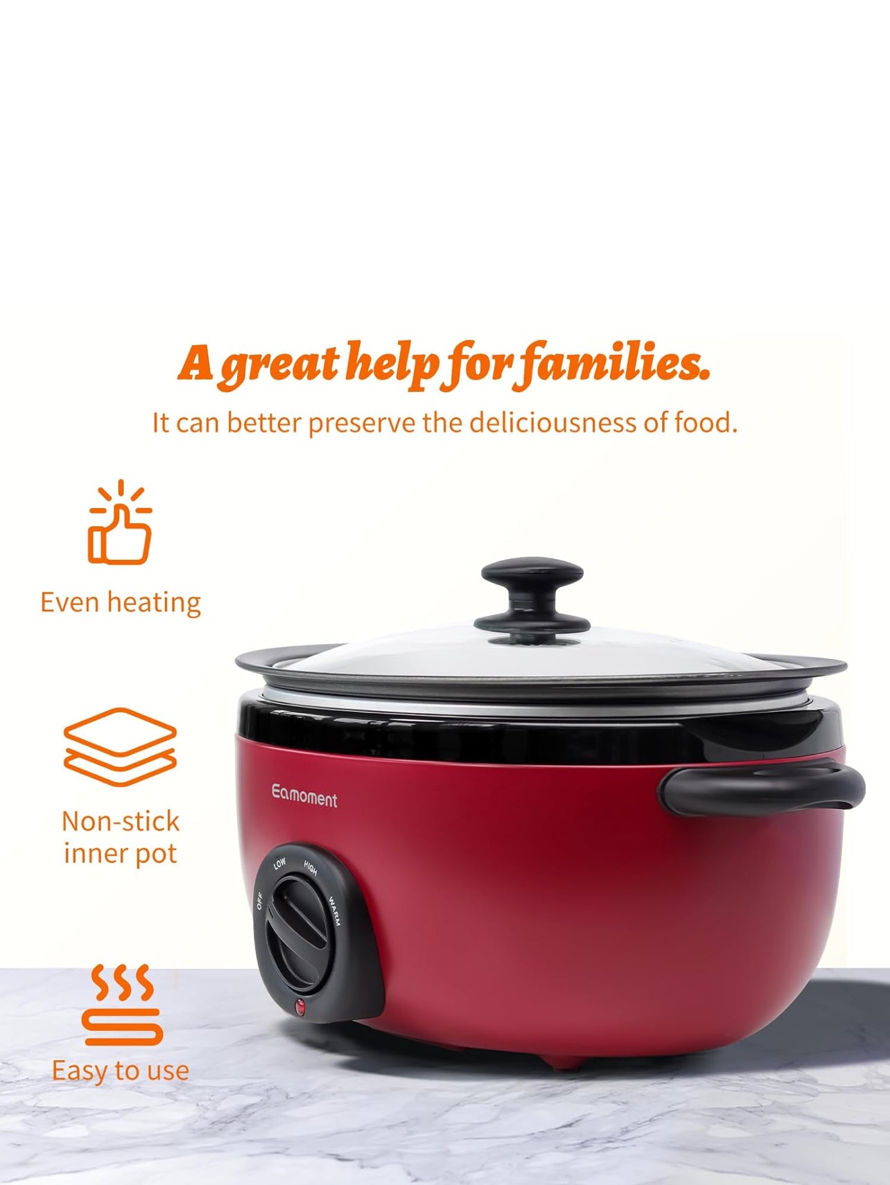 Slow Cooker 6+ Quart Red Uniform Heating,Non Stick Pot,Aluminum,6.5Qt Slow Cooker Makes Your Food More Delicious.Suitable as a Gift for Wives,Parents,and Friends