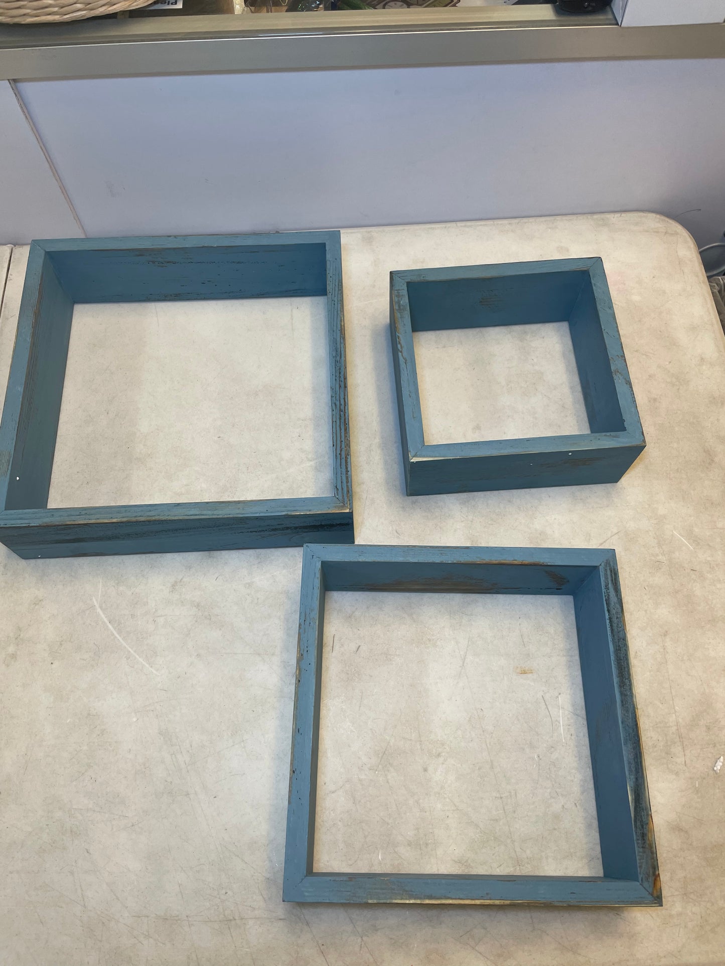Robins Egg Blue Rustic Shelves, Square Floating Wood Shadowbox, Home Decor, Set of 3