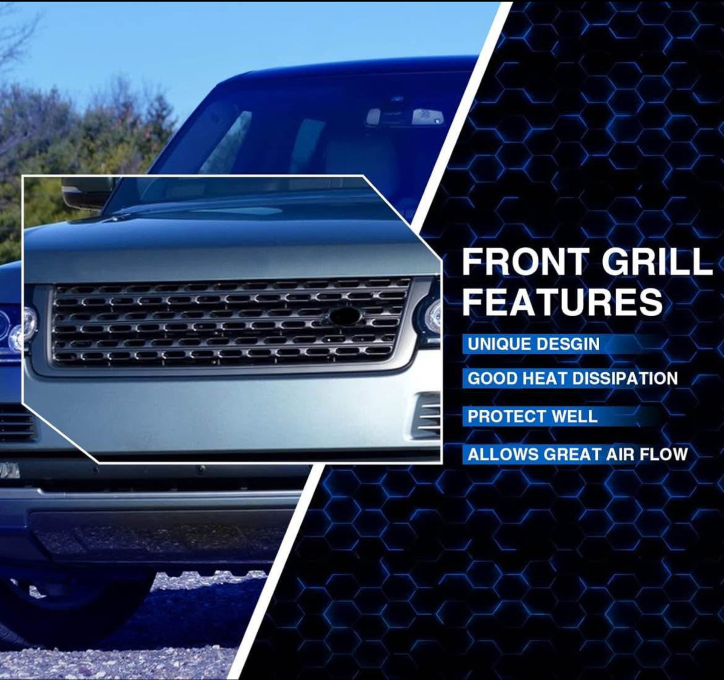 MotorFansClub Front Grill Fit for Land Rover Range Rover 2013 2014 2015 2016 2017 Front Bumper Upper Center Grille Glossy Black