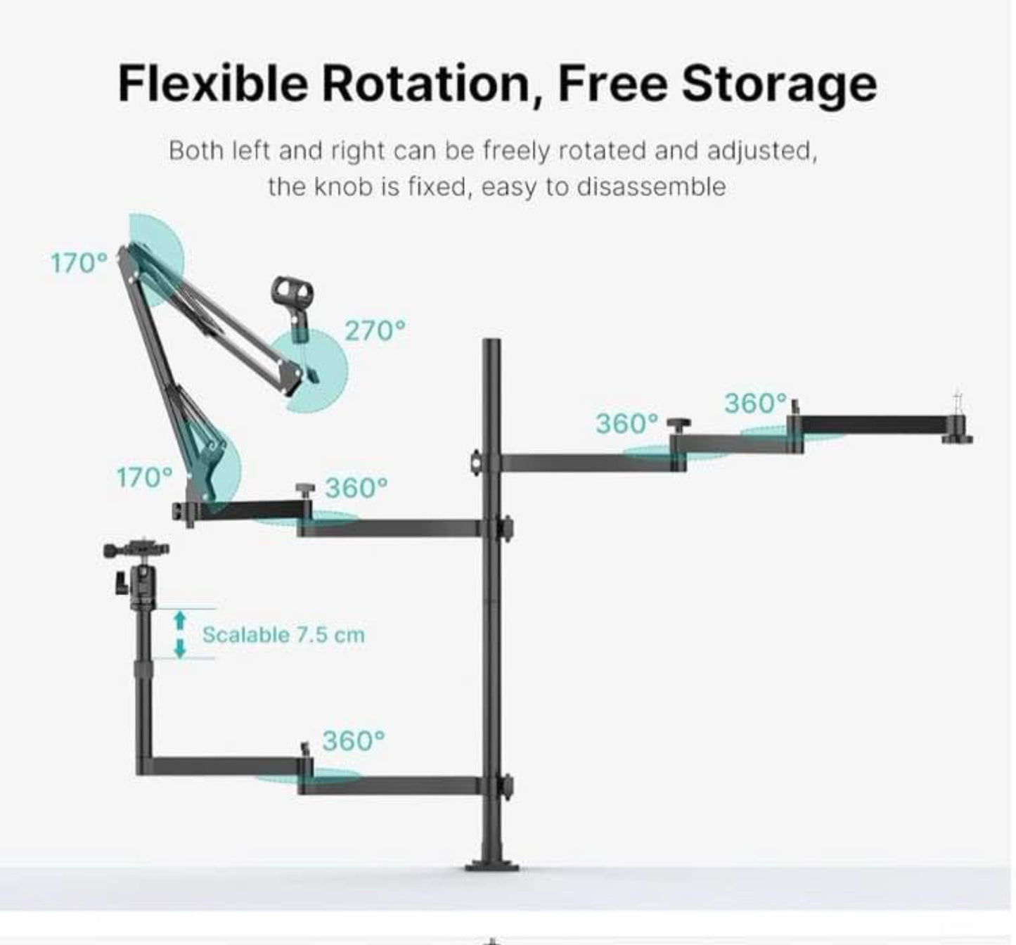Live Broadcast Boom Arm, ULANZI Flexible Desk Mount Camera Arm Clamp Webcam Stand, Microphone Boom Arm