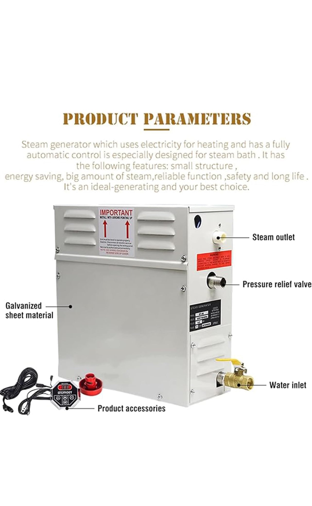 Steam Shower Generator Kit Self-draining System, LED Waterproof Controller for Home Commercial Use for Bath Sauna SPA,4.5KW
