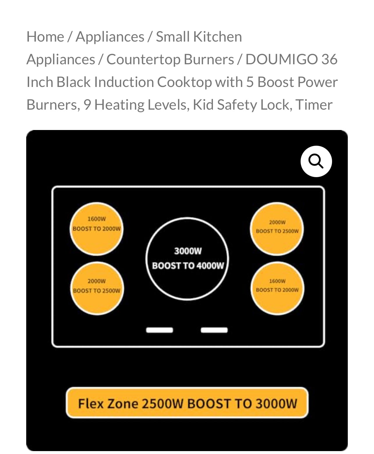 DOUMIGO 36 Inch Black Induction Cooktop with 5 Boost Power Burners, 9 Heating Levels, Kid Safety Lock, Timer