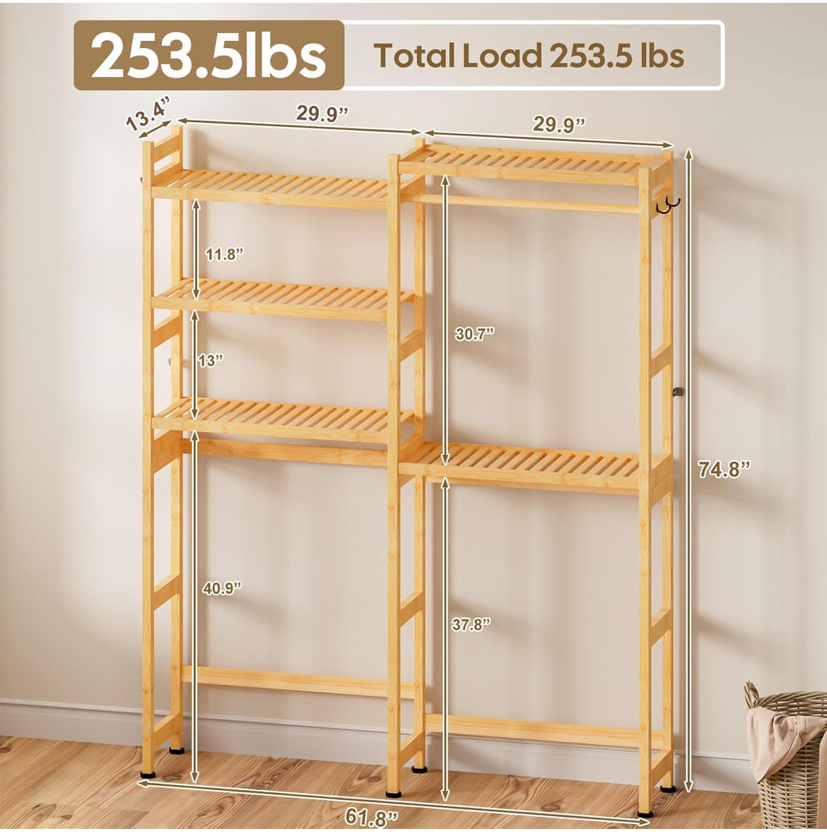 Over the Washer and Dryer Storage Shelf Bamboo