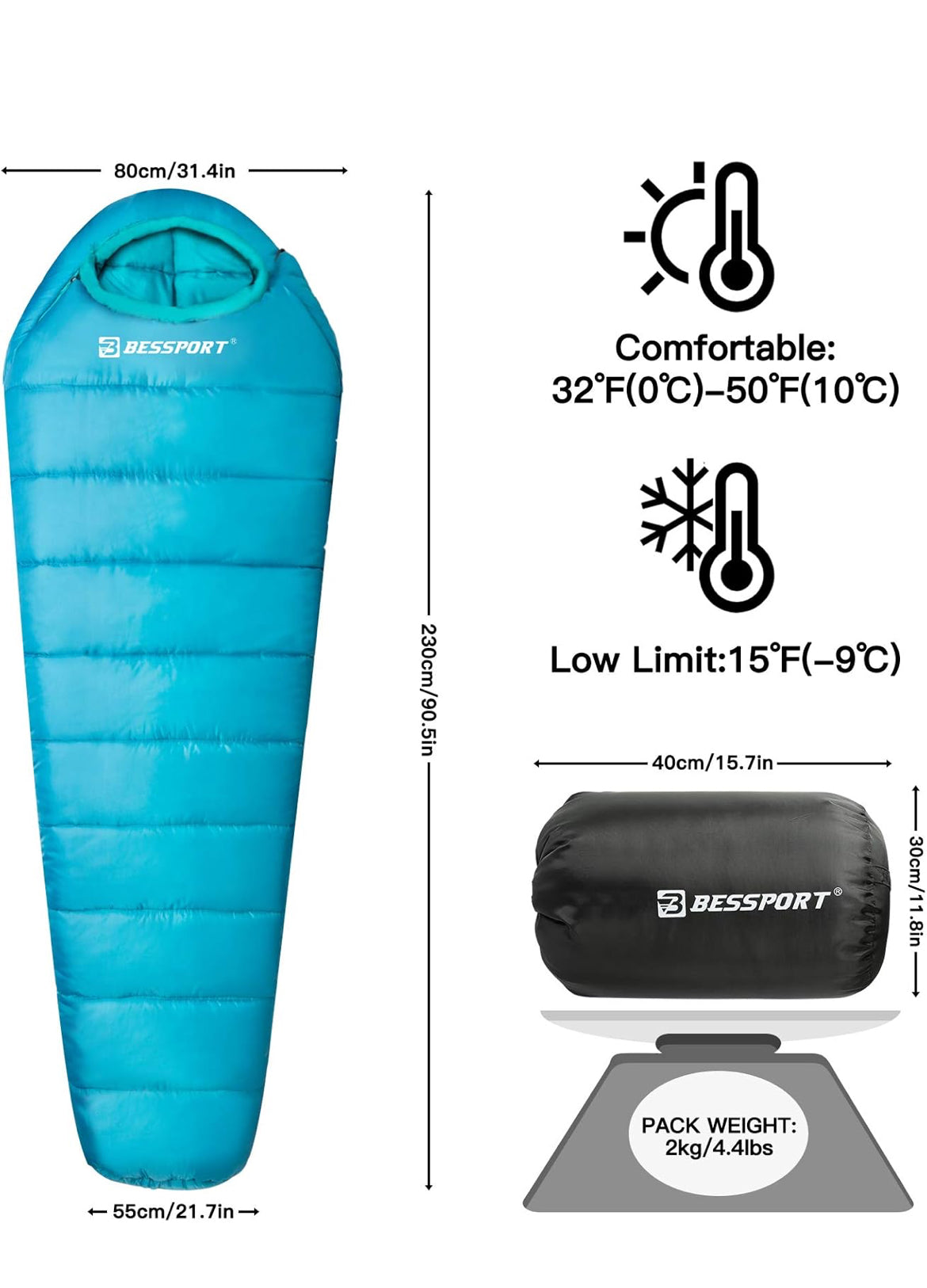 Bessport Mummy Sleeping Bag | 15-45 ℉ Extreme 3-4 Season Sleeping