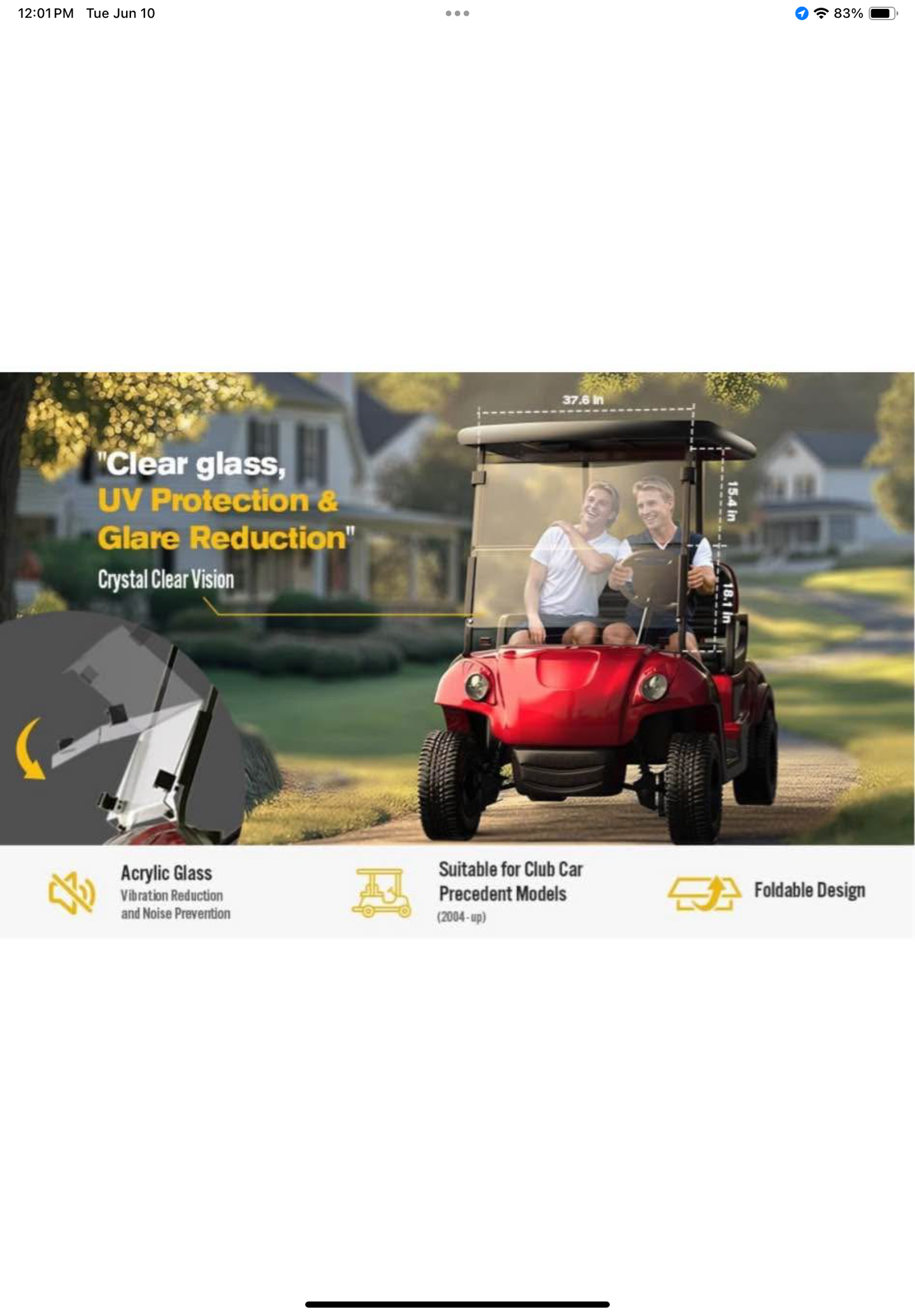 Club Car Precedent Windshield for Golf Cart Windshield Replacement,Foldable Clear Acrylic panel material firmly match Club Car Precedent 2004 and Up Models