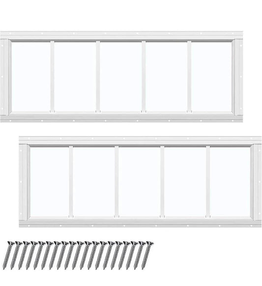 Tandefio 2 Pack 10'' x 29'' White Flush Mount Shed Transom Window with Tempered Glass Household Windows with Screws for Chicken Coop Sheds Barns Playhouse